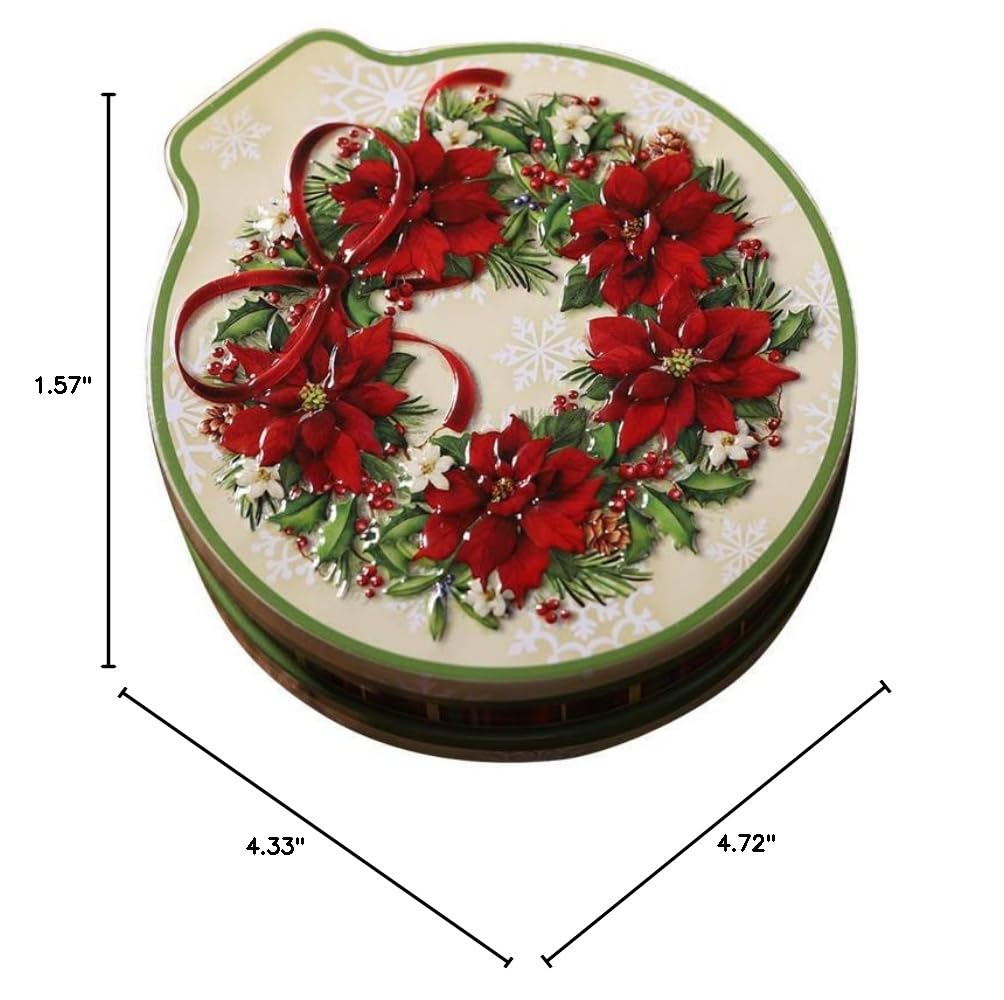 Christmas Themed Empty Candy Tins - Holiday Cookie Gift Storage Containers for Xmas Party Decorations - Christmas Wreath Design - Perfect for Holiday Gifting, Cookie Exchanges & Festive Decor