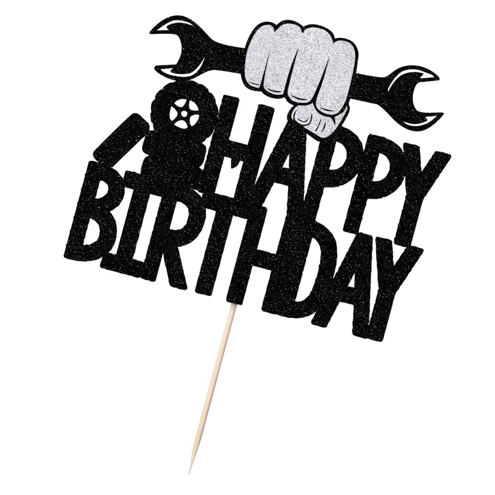 LVEUD Happy Birthday Cake Topper for Car Lovers - Auto Repair Engineer Themed Cake Decorations | Perfect for Car Enthusiast Birthday Parties & Automotive Celebration Cakes