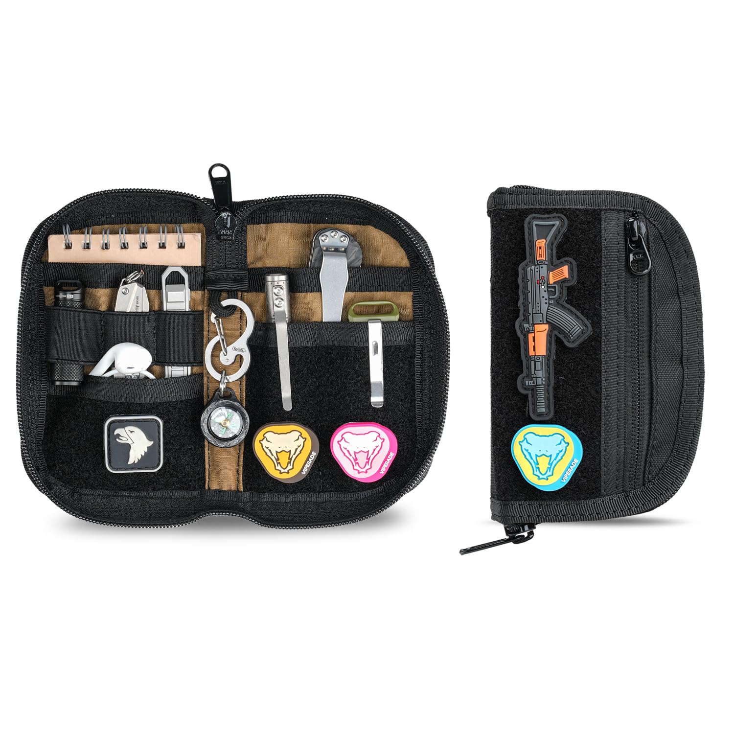 VIPERADE VE21 EDC Pouch - 6 Pocket Nylon Tool Organizer with Hook & Loop Closure, Compact Multitool Pouch for Everyday Carry (Black) - Perfect for Camping, Hiking, Work & Outdoor Gear Organization