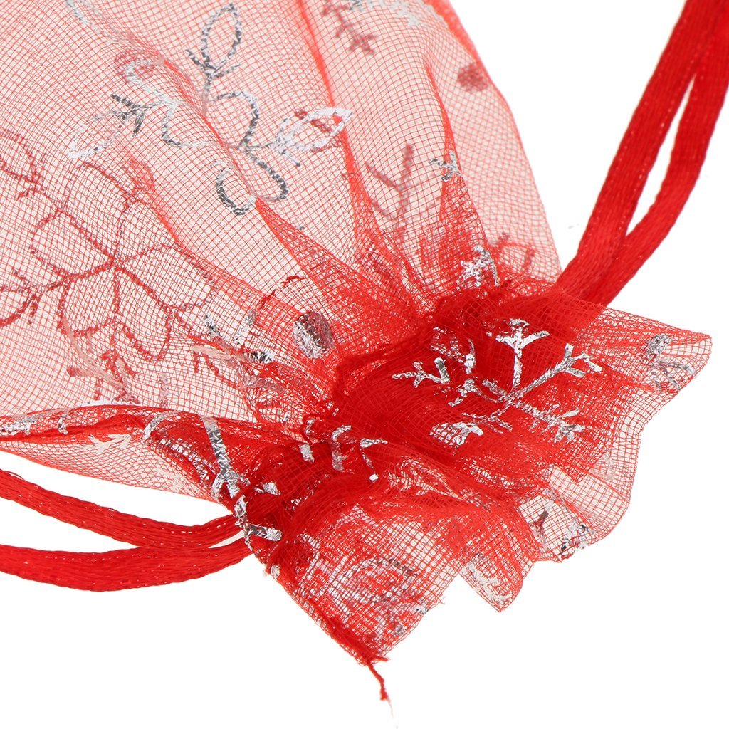 100pcs Red Christmas Snowflake Organza Gift Bags 7x9cm - Wedding Favors, Jewelry Pouches, Party Goody Bags for Holiday Wrapping & Christmas Decorations