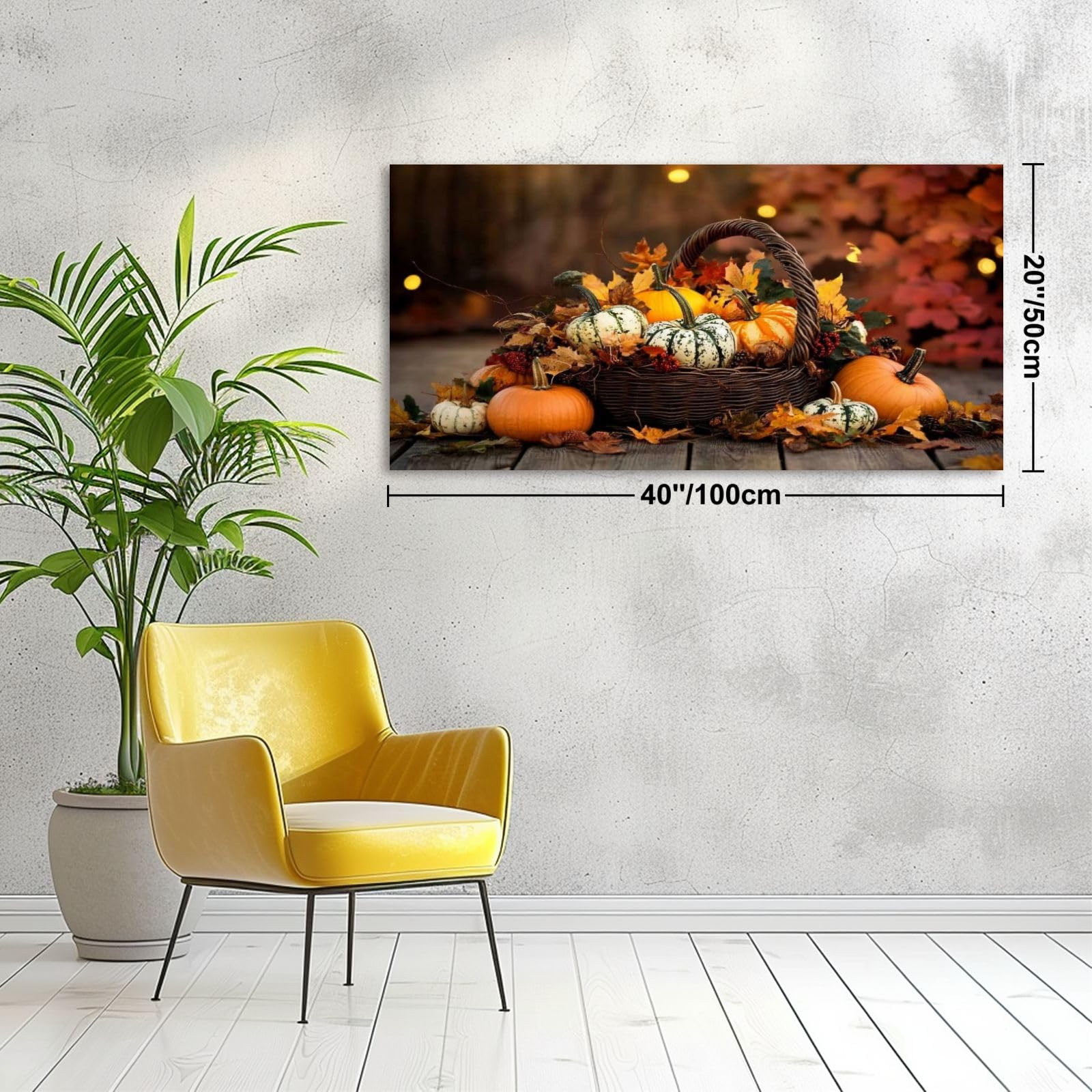 Autumn Harvest Canvas Wall Art - Thanksgiving Pumpkin & Cornucopia Framed Painting 20x40 Inches - Perfect for Office, Living Room, Bedroom Decor | Seasonal Home Wall Decor for Fall Thanksgiving