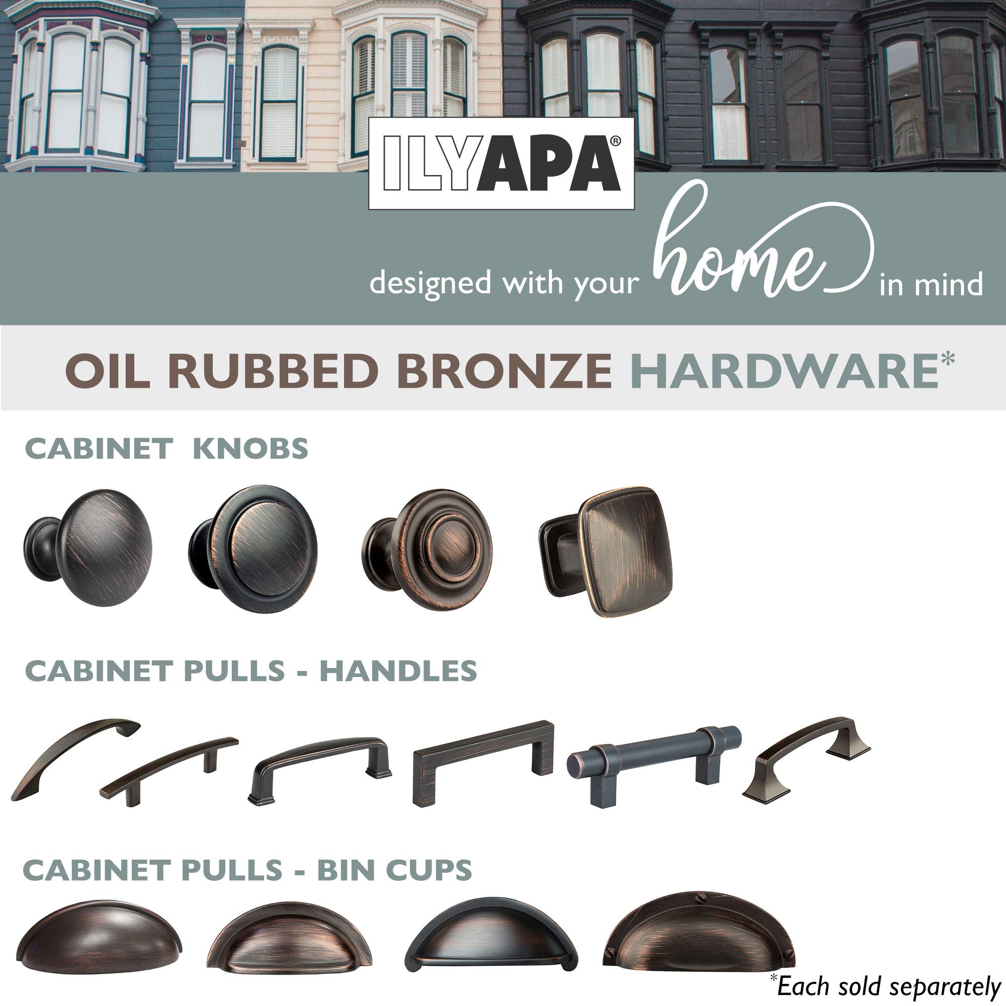 Ilyapa Oil Rubbed Bronze Kitchen Cabinet Handles - 3 Inch Center to Center Curved Bar Pulls - 10 Pack Cabinet Hardware for Modern Kitchens, Bathrooms & Furniture Drawers