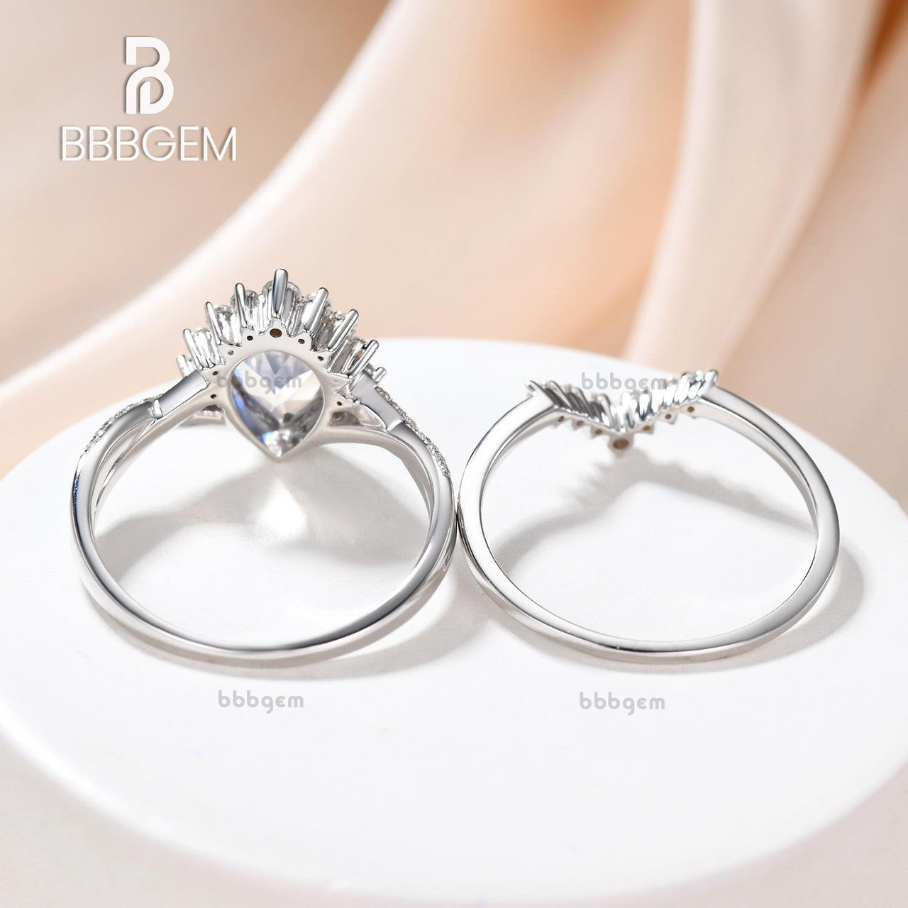 Vintage Moonstone Engagement Ring Set - Pear Shaped Stone with Twisted Band for Wedding, Proposal & Anniversary Gifts | Handmade Silver Jewelry for Brides & Couples