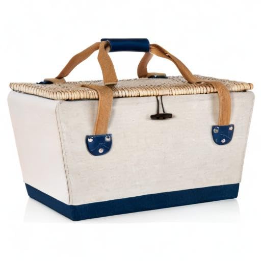 PICNIC TIME Boardwalk Picnic Basket Set - Romantic Wicker Picnic Basket with Complete Accessories for 2 - Perfect for Beach, Park, and Outdoor Date Nights