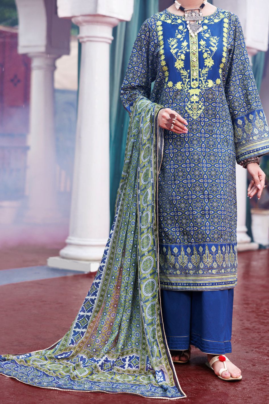 Cambric Blue Unstitched Suit Fabric for Women | Premium Quality Dress Material | Perfect for Custom Tailoring, Party Wear & Wedding Outfits