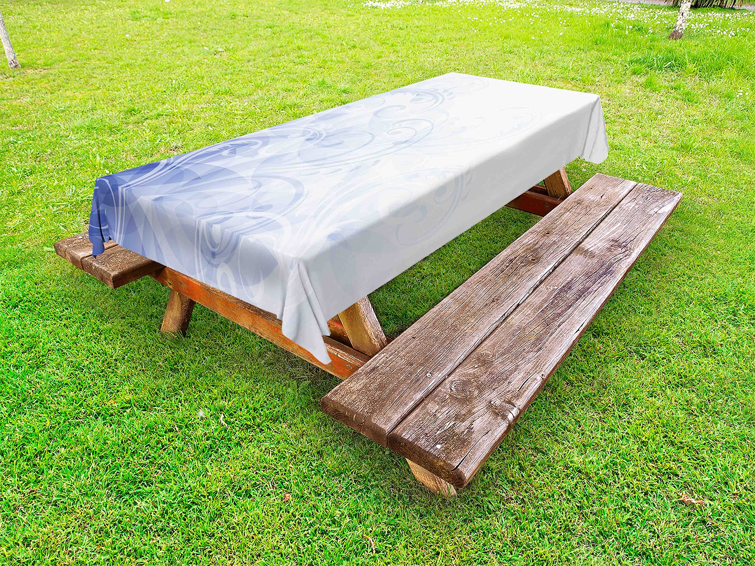Ambesonne Pale Blue Outdoor Tablecloth - Abstract Curled Leaves Floral Design, Waterproof Washable Picnic Table Cover 58x84 Inches - Perfect for Garden Parties, BBQs, and Outdoor Dining (Pale Blue White Violet)