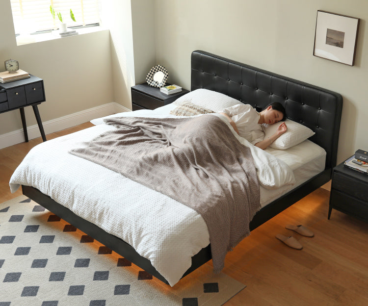 Premium Black Leather Suspension Bed - Luxurious & Durable for Bedroom, Guest Room, or Dorm - Enhances Comfort & Style