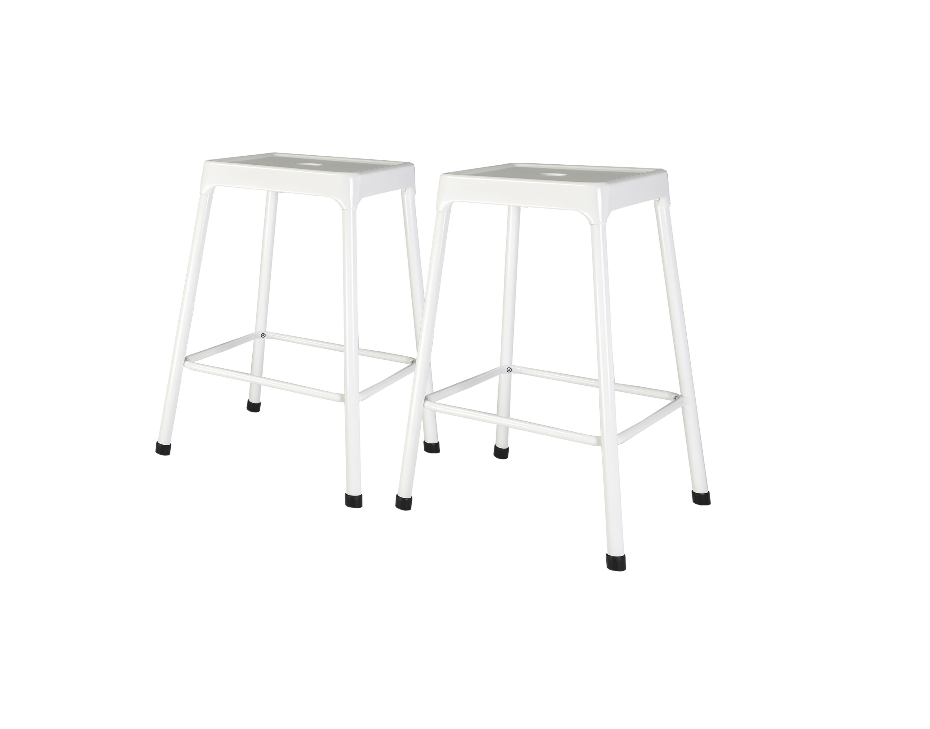 2-Pack White Powder Coated Metal Counter Stools for Kitchen Island, Bar, or Dining Room - Rustic Industrial Style Seating