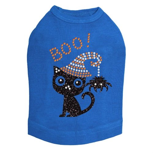Sparkling Rhinestone Cat with Spider Hat Tank Top for Women - Trendy Graphic Tee in Multiple Colors - Perfect for Halloween, Cosplay & Casual Wear