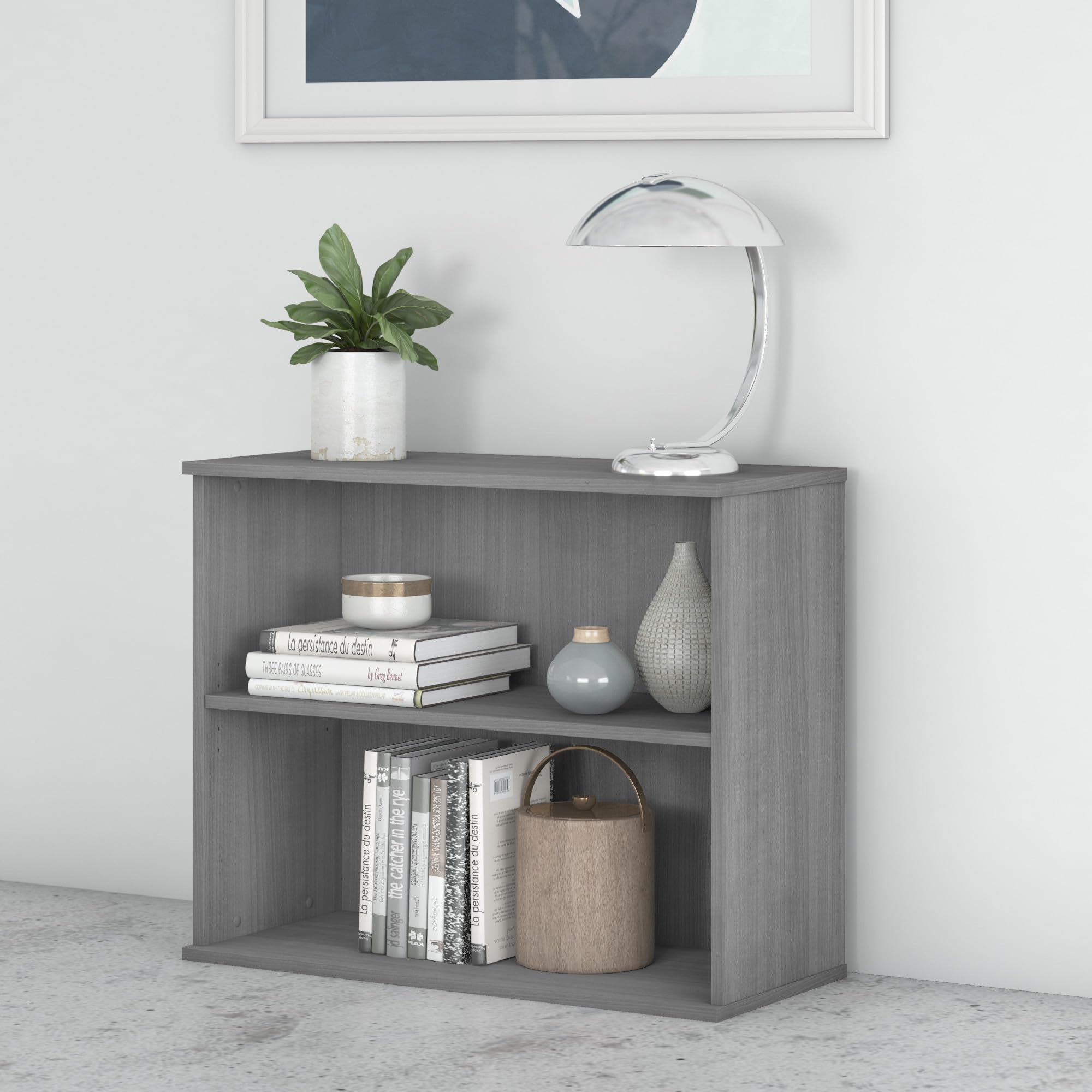 Bush Business Furniture Small 2 Shelf Bookcase in Platinum Gray - Compact Low Bookshelf for Home Office, Living Room & Dorm - Perfect for Organizing Books, Decor & Office Supplies