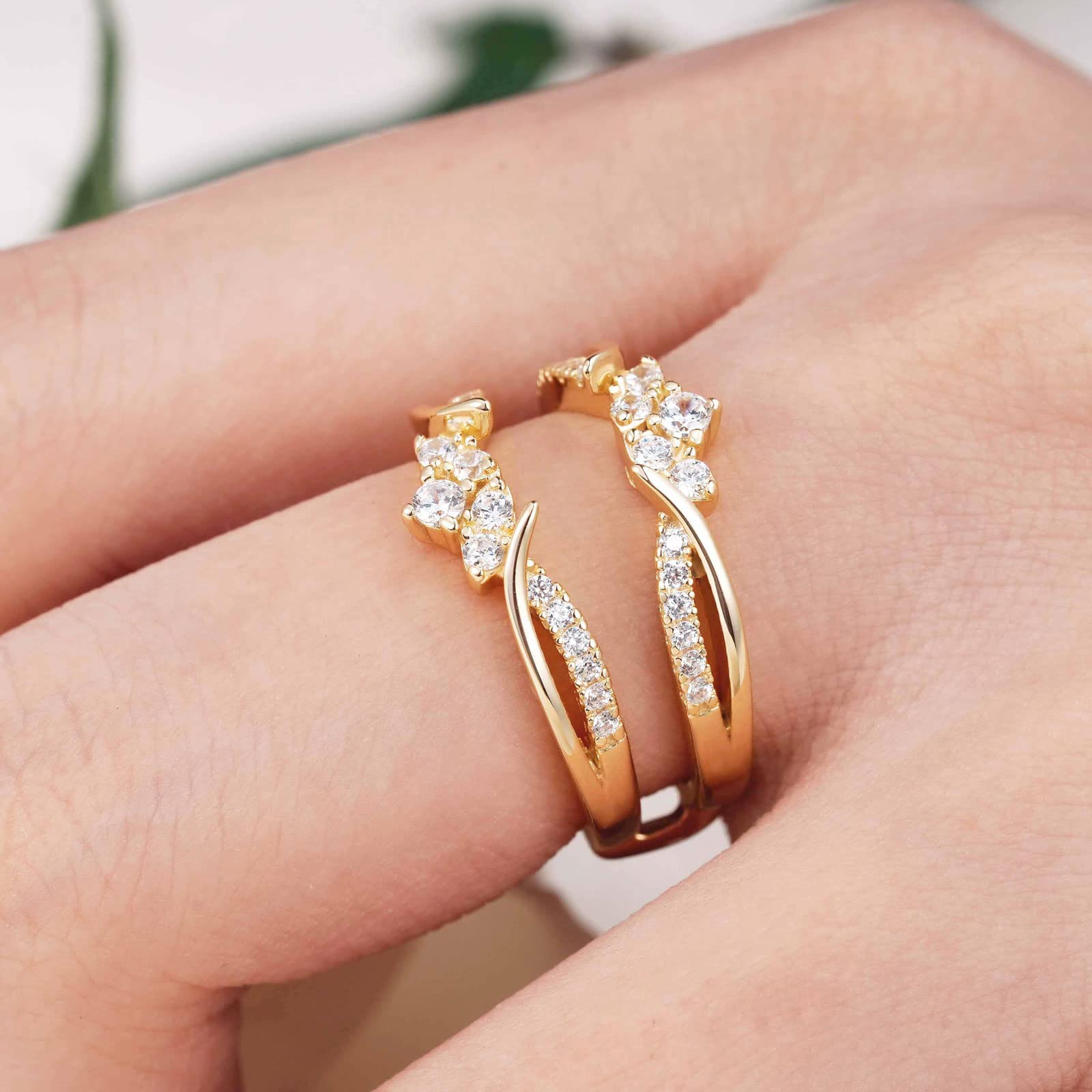 SHELOVES Rose Gold Plated Guard Ring Enhancers for Engagement Rings - AAAAA CZ 925 Sterling Silver (Sizes 5-12) | Perfect Wedding Band Enhancer & Anniversary Gift for Her