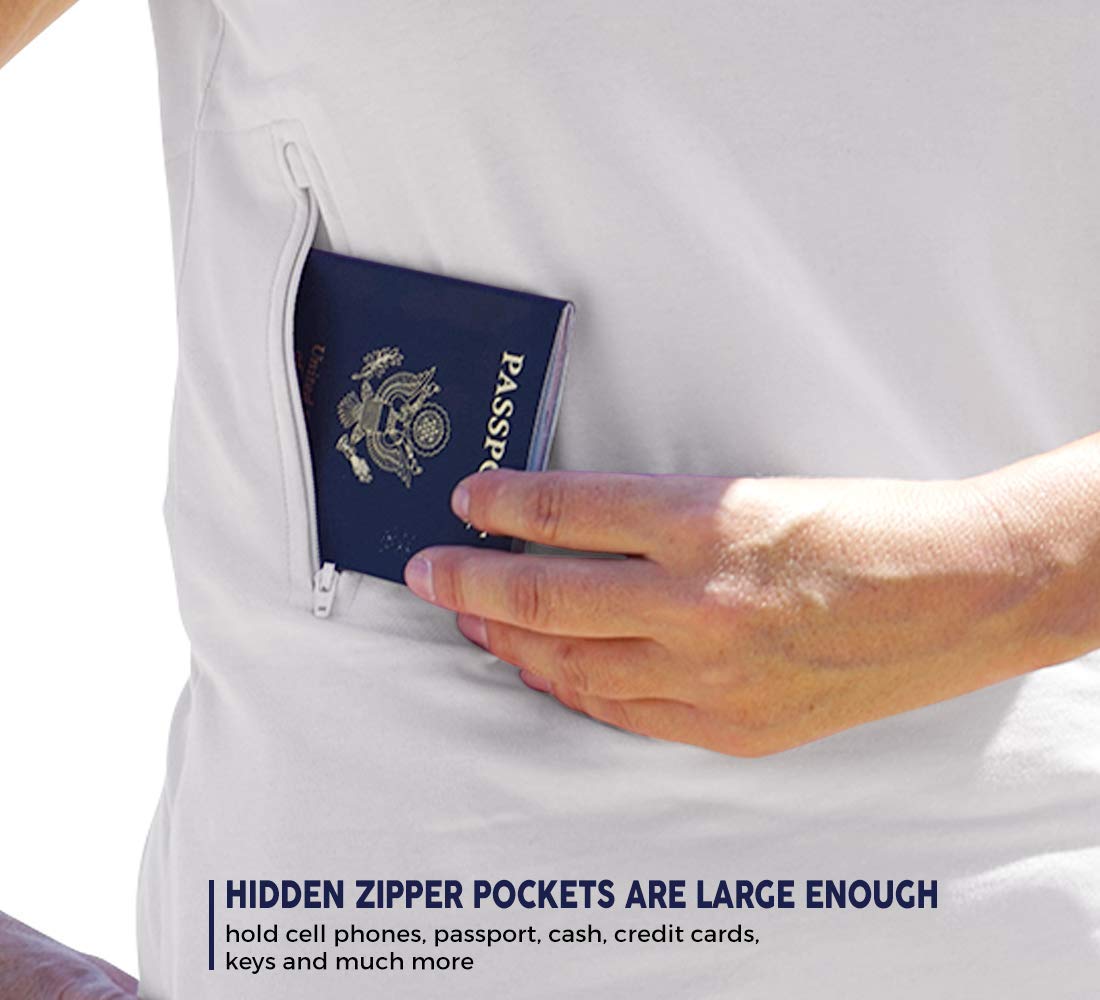 Clever Travel Companion Women's V-Neck T-Shirt with Secret Pockets - Anti-Theft Summer Travel Top for Pickpocket Protection - Perfect for Vacation, Sightseeing & Airplane Travel