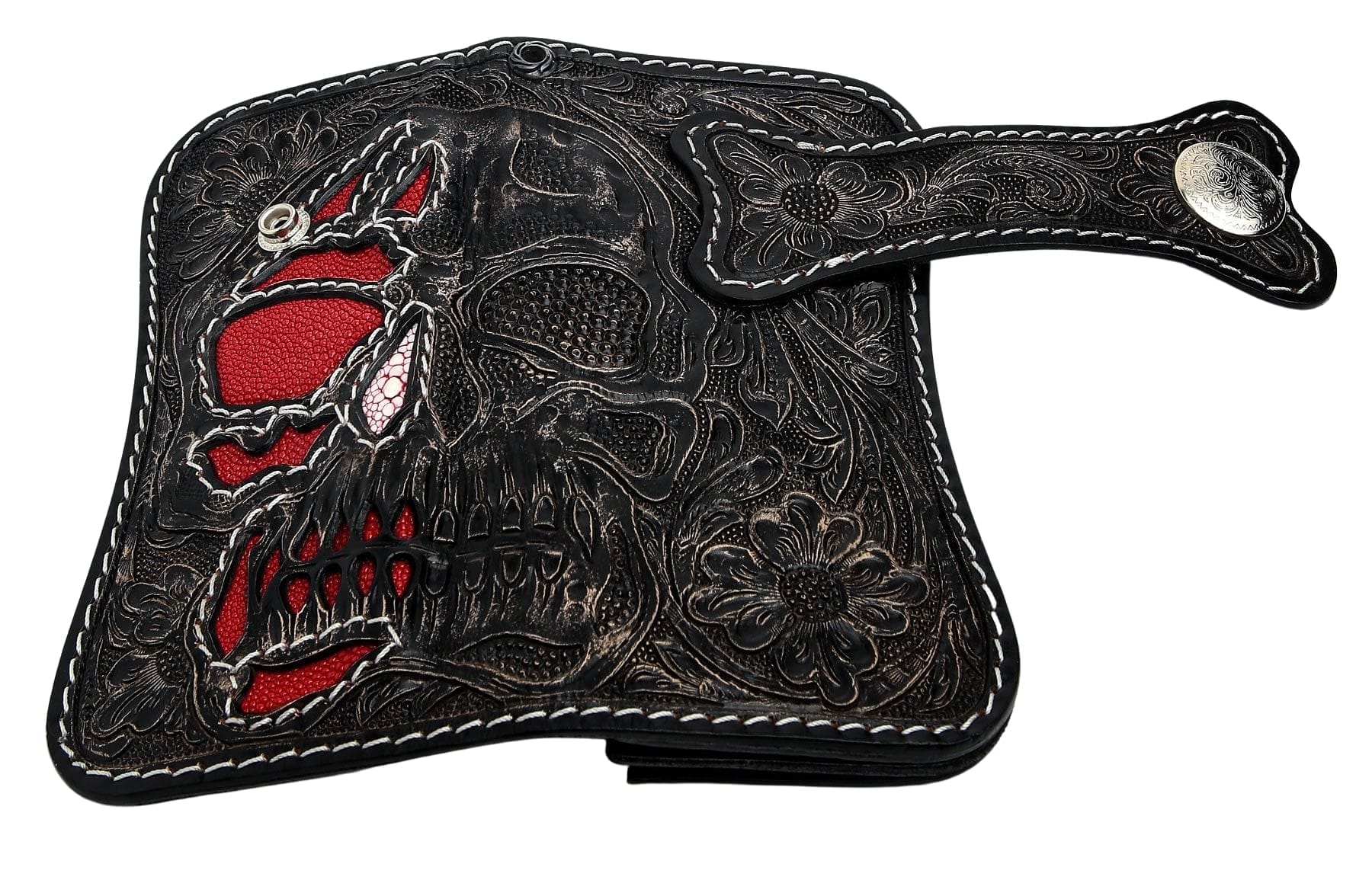 Hand Tooled Rider Skull Genuine Leather Biker Wallet - Custom Motorcycle Wallet for Men - Perfect for Biker Gifts, Motorcycle Rides & Everyday Use