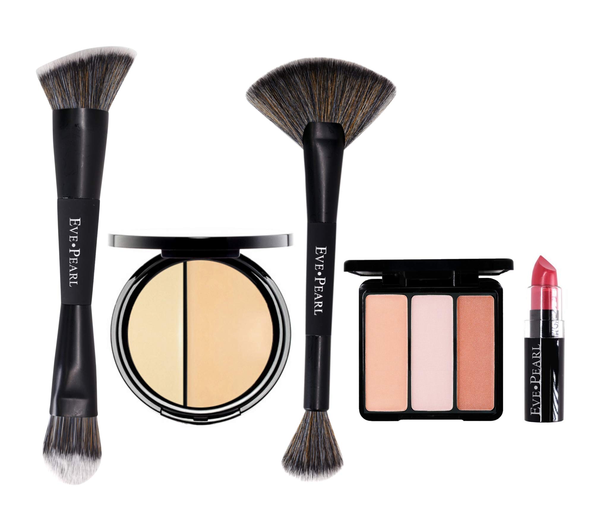 EVE PEARL 5-Piece Full Coverage Makeup Set - Foundation, Blush & Lipstick with Professional Brushes (Light) | Complete Face Makeup Kit for Flawless Skin | Perfect for Daily Use, Special Occasions & Professional Makeup Artists