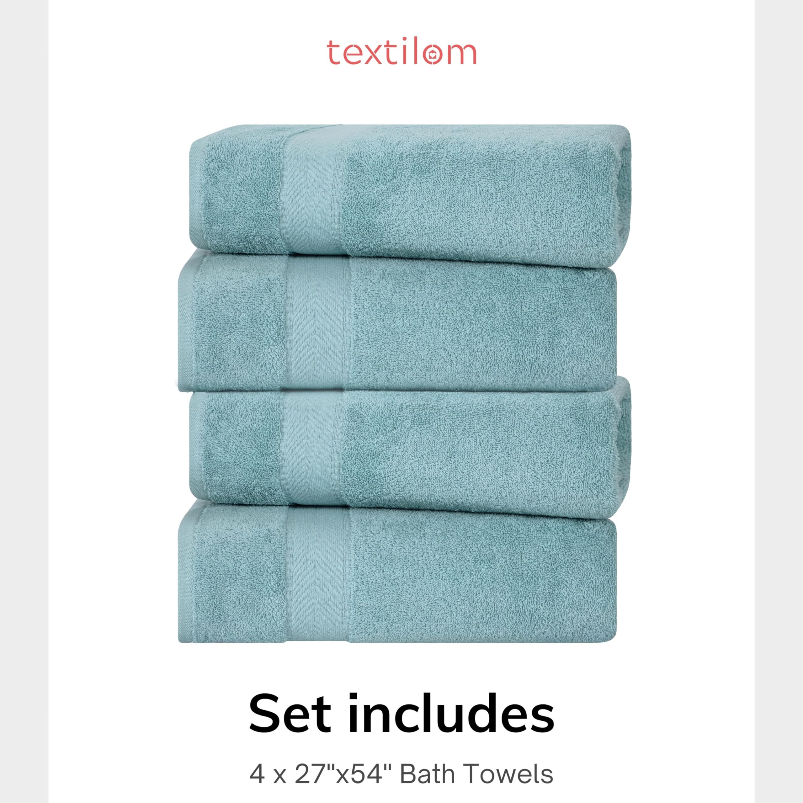 Luxury 100% Turkish Cotton Bath Towel Set of 4 - Ultra Soft, Highly Absorbent & Quick Dry - 27x54 Inches Spa & Hotel Quality Towels for Bathroom - Aqua Color - Perfect for Home, Gym, Beach & Guest Use