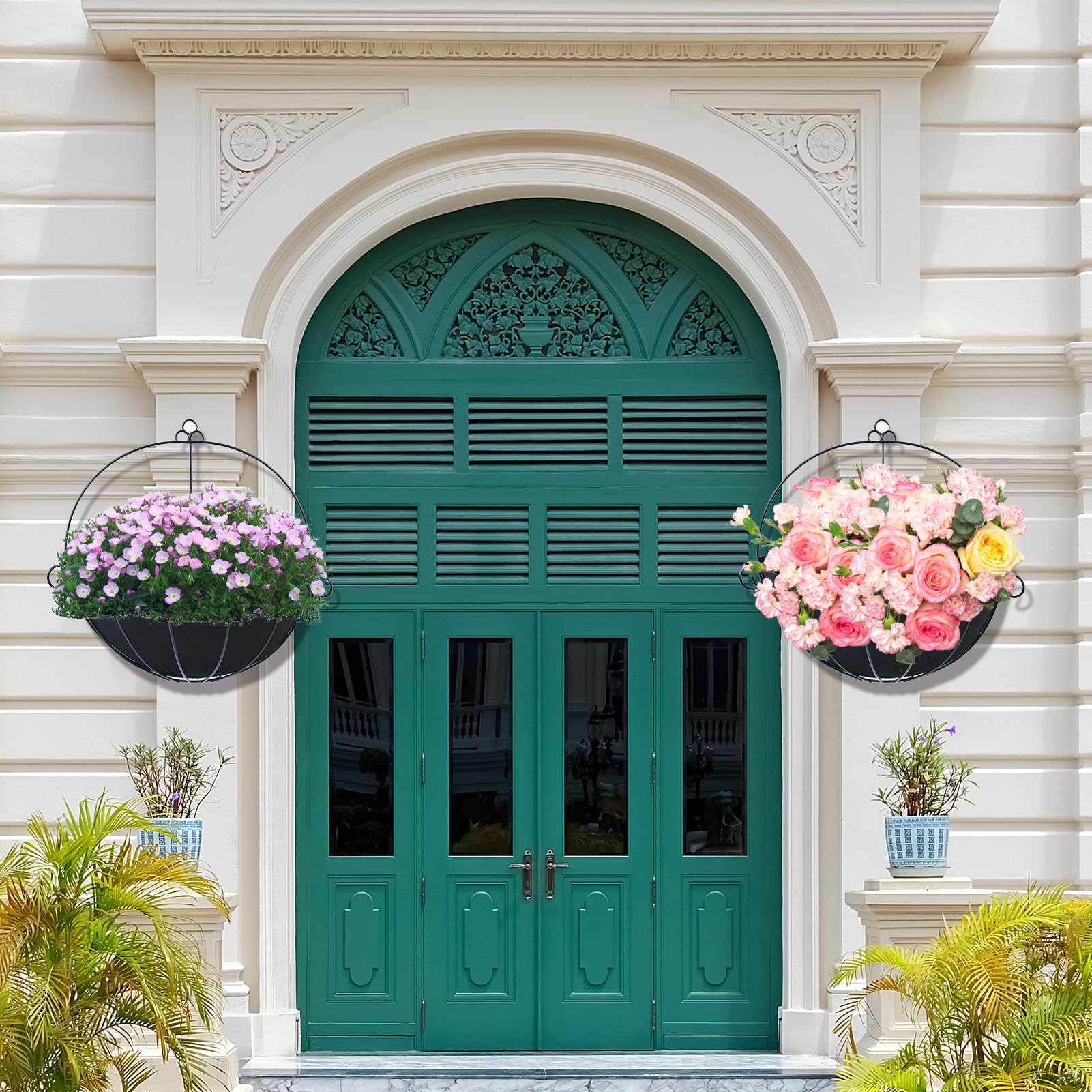 3PCS 14 Inch Half Round Planter Liners - Breathable Fabric Flower Basket Liners, Black Felt Liner for Wall Hanging Baskets - Coconut Liner Alternative for Indoor/Outdoor Plants, Garden Decor
