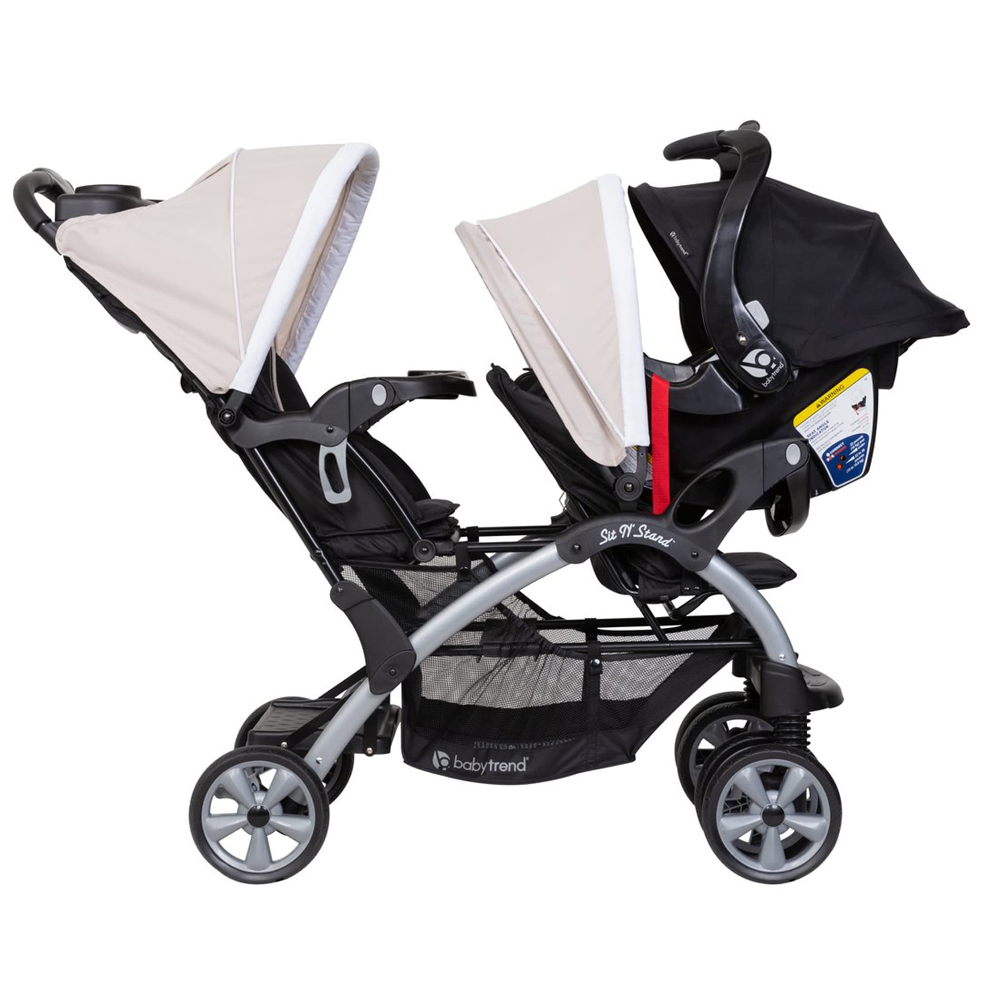 Baby Trend Double Stroller & 2 Car Seat Combo - 3 Piece Travel System for Twins or Siblings (Khaki) | Perfect for Shopping, Travel & Daily Walks with Infants & Toddlers