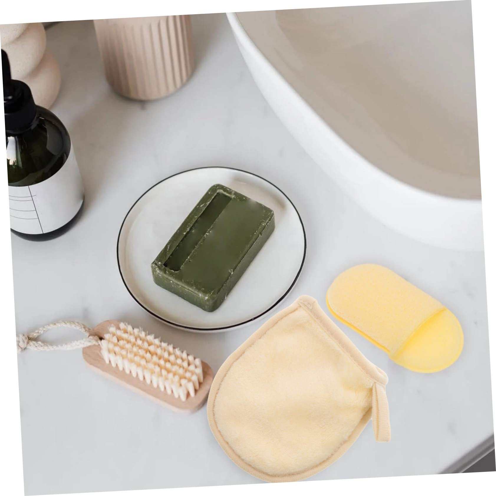 4 Pack Reusable Makeup Remover Pads - Washable Eco-Friendly Facial Cleansing Pads for Makeup Removal & Exfoliation - Soft & Gentle Face Scrubber Gloves for Daily Skincare Routine (White)