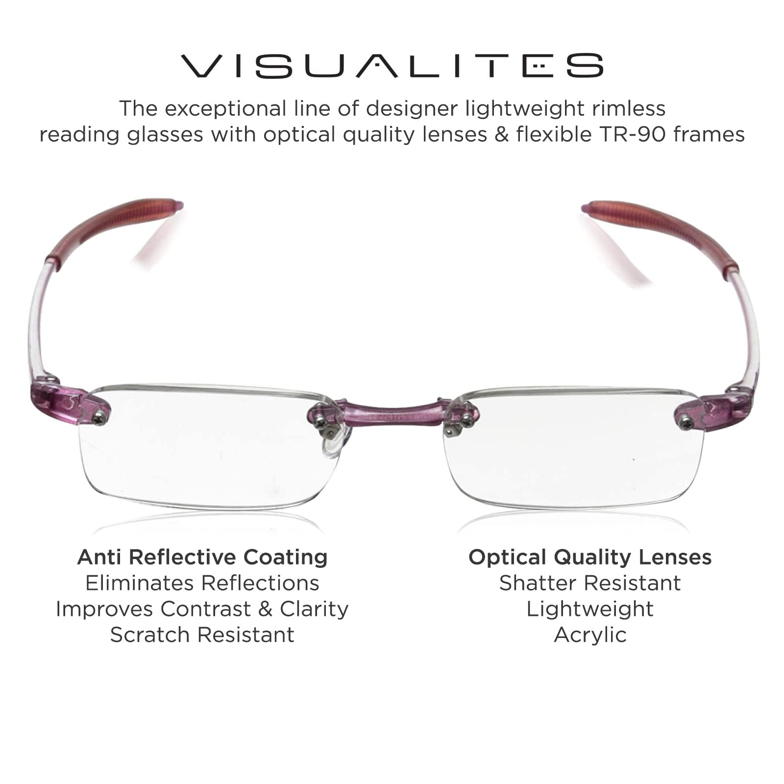 Lightweight Rimless Reading Glasses for Men and Women - VIS 1 Model - Comfortable Blue Light Blocking Glasses for Office, Reading & Computer Work