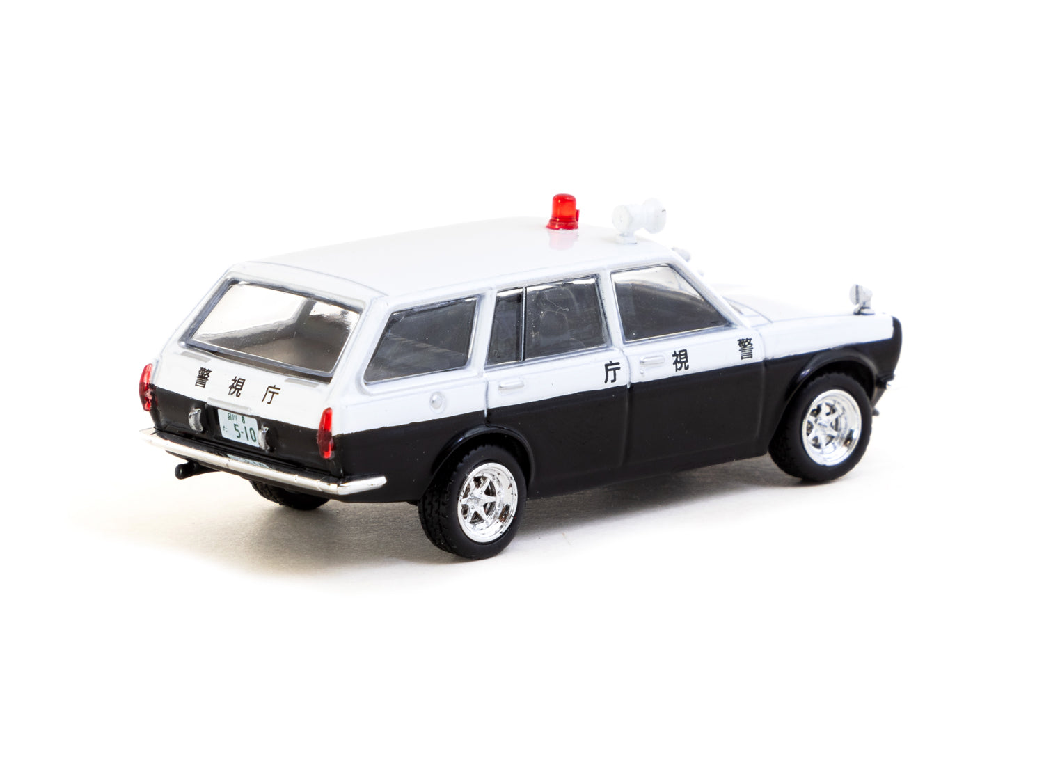 Tarmac Works 1/64 Scale Datsun Bluebird 510 Wagon Japan Police Car Diecast Model - Collectible Miniature Toy for Display, Gifts & Racing Scenes