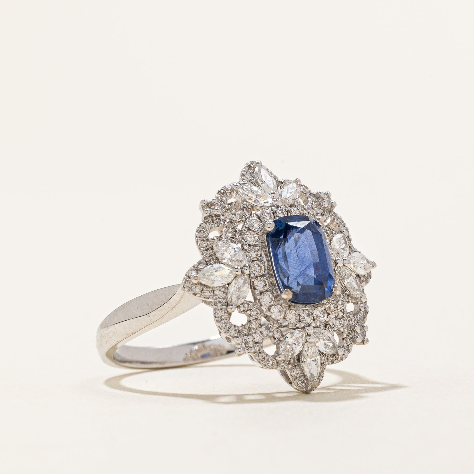 Natural Cornflower Blue Sapphire & Diamond Engagement Ring 1.29ct | 0.73ctw Diamond | Size 5.75 | Vintage Inspired Wedding Ring for Her | Perfect Proposal Gift & Anniversary Jewelry