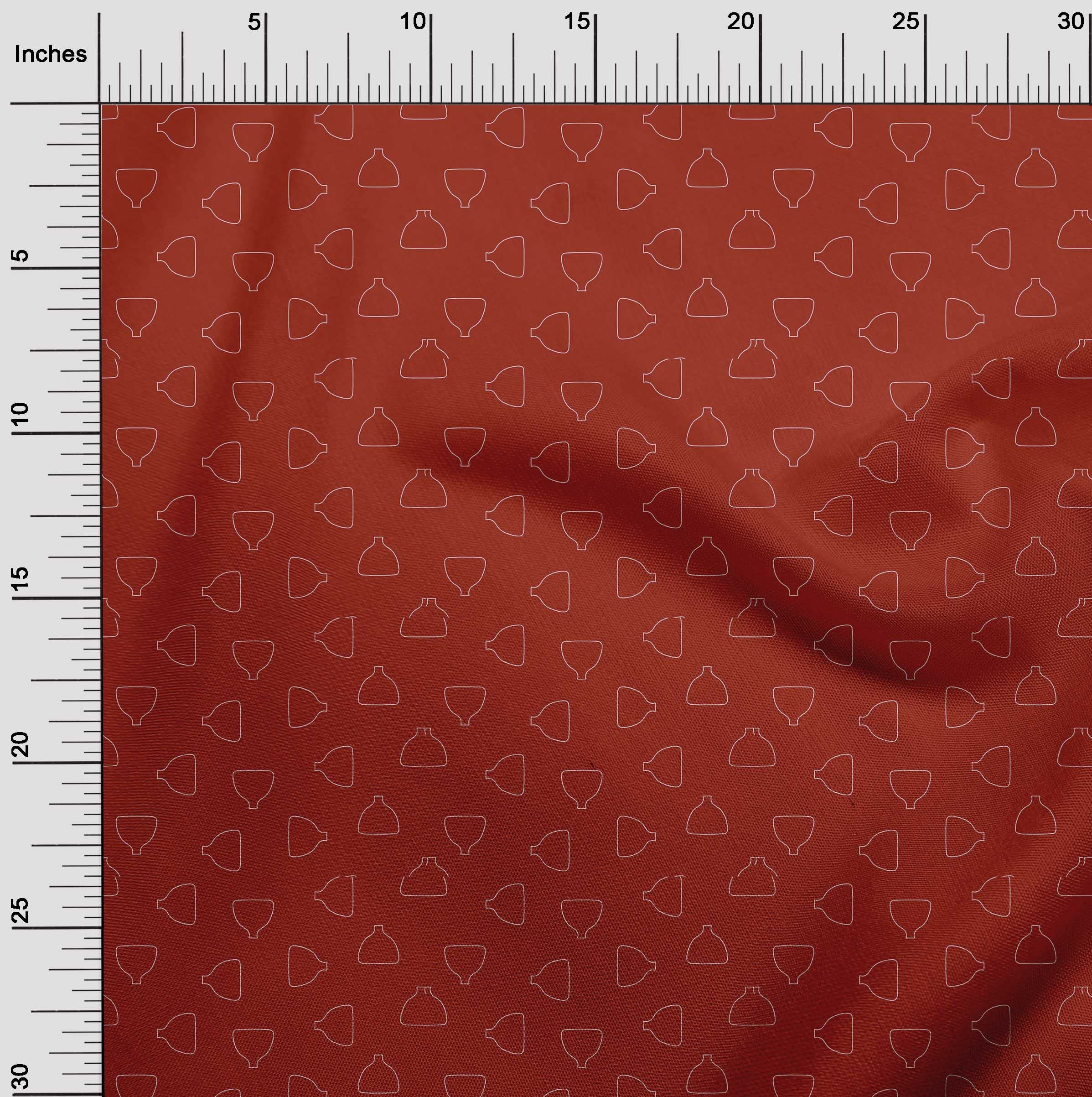 oneOone Polyester Spandex Red Fabric with Plants in Vase Print - 56 Inch Wide DIY Sewing Material for Clothing, Dresses, Home Decor & Crafts