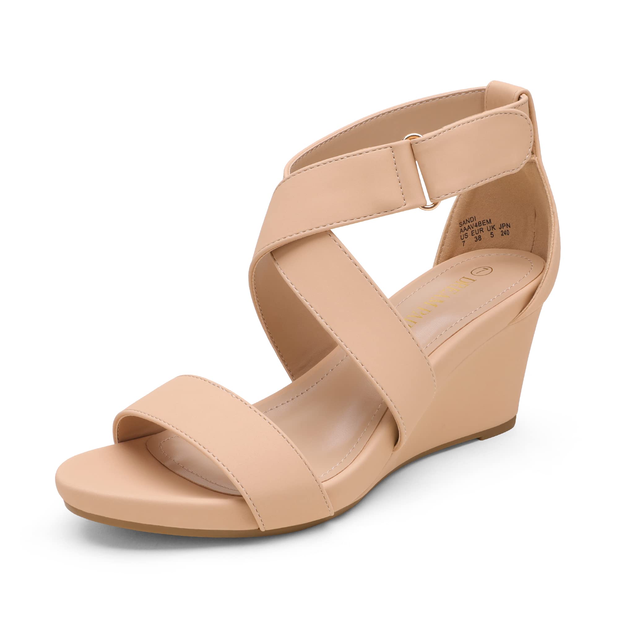 DREAM PAIRS Women's Comfortable Elastic Ankle Strap Wedge Sandals - Summer Casual Shoes for Walking, Beach, Vacation & Outdoor Activities