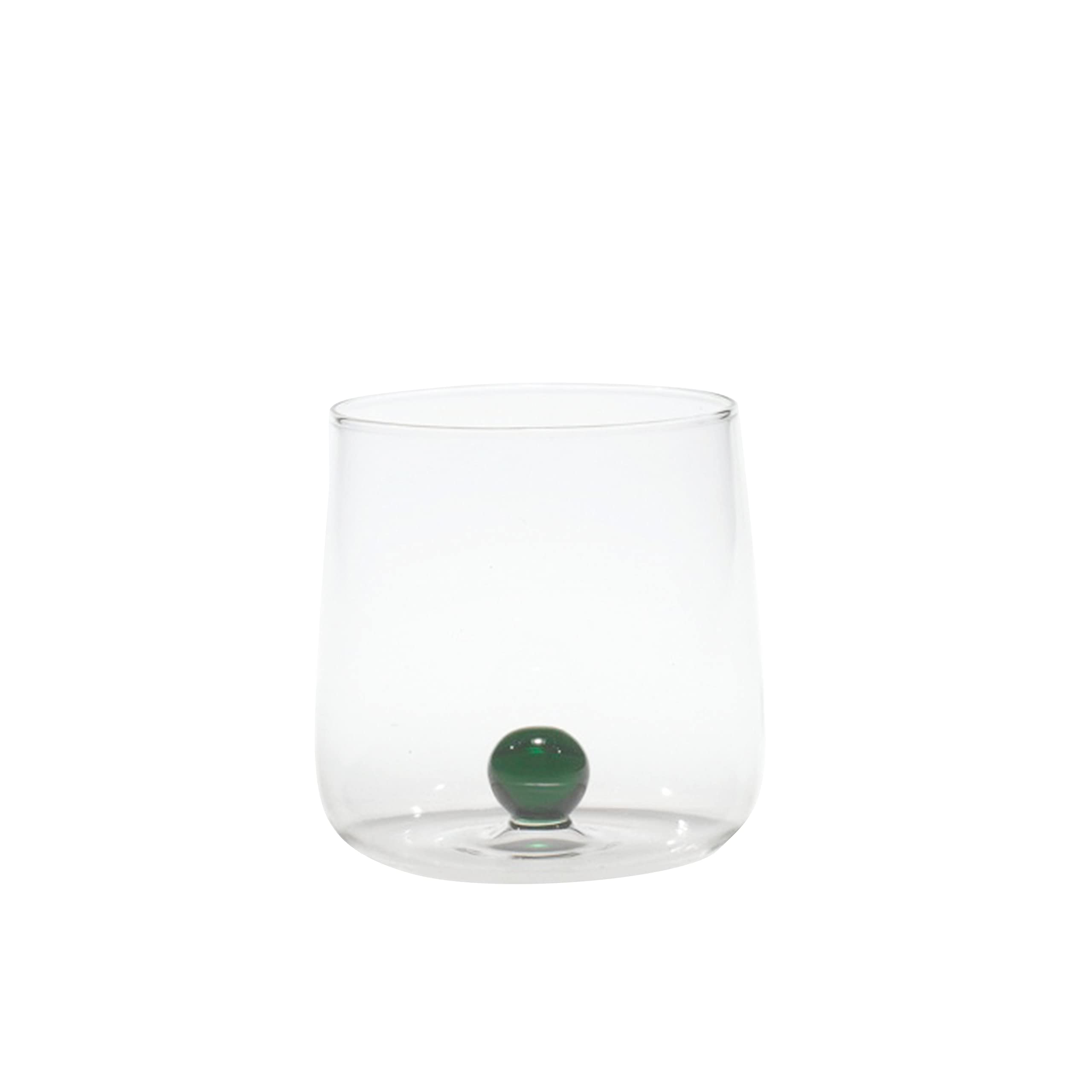 Zafferano Bilia 15 oz Handmade Transparent Glass Tumbler Set - 6-Piece Colorful Glass Ball Collection (Green) - Perfect for Cocktails, Iced Coffee & Home Decor