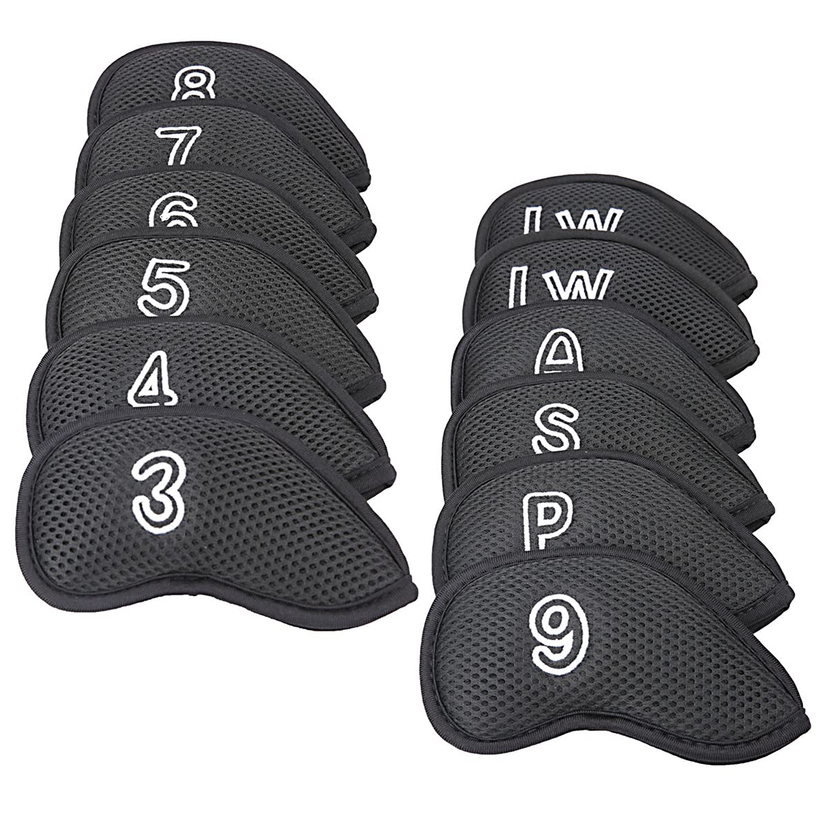 12Pcs Golf Iron Head Covers Set - Mesh Club Head Protectors for Most Irons (Black) | Perfect for Golf Club Protection & Organization | Ideal for Travel, Storage & Course Use