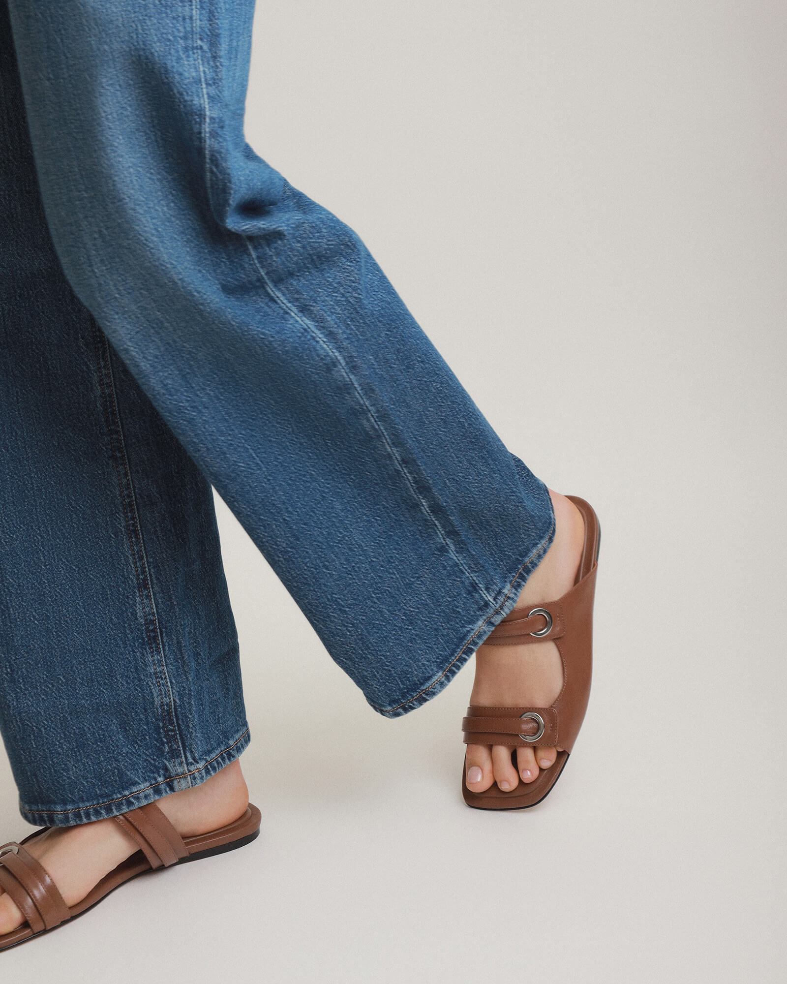 Quinn Flat Sandals for Women - Dark Tan Genuine Leather Comfortable Slides - Perfect for Beach, Vacation & Summer Outfits