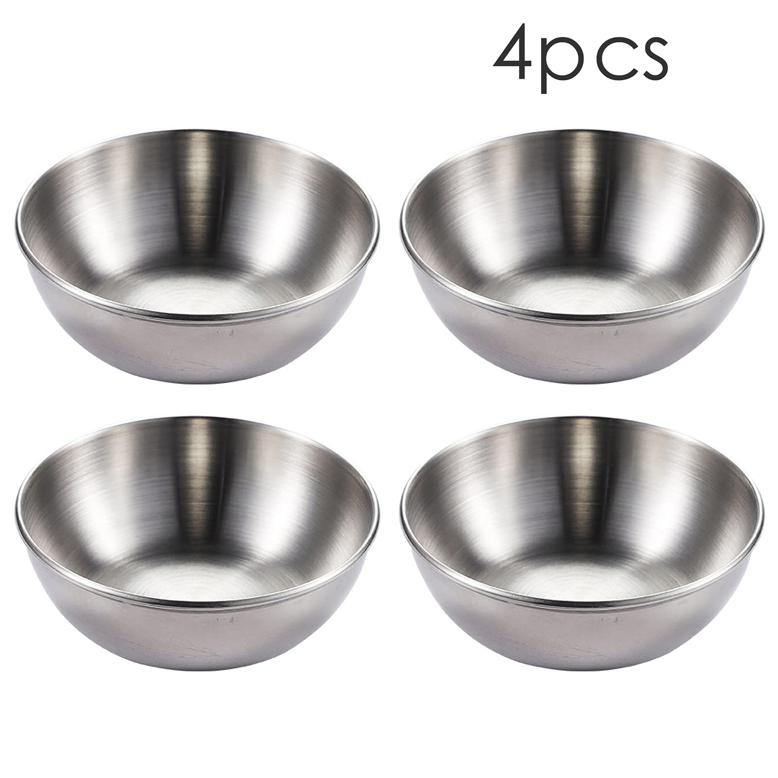 4-Piece Stainless Steel Dipping Bowls Set - Small Sauce Dishes & Mini Spice Bowls for Sushi, Snacks, Appetizers, Fruits - Perfect for Parties, Restaurants & Home Kitchen Use
