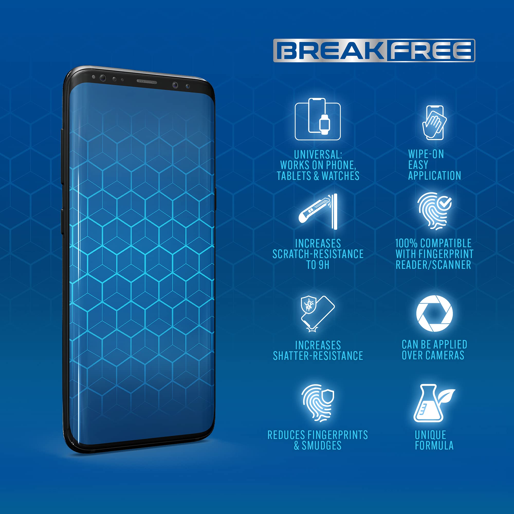 BREAK FREE Liquid Glass Screen Protector - Scratch & Shatter Resistant Nano Coating for iPhone, Samsung, iPad & Smartwatches | Universal Fit | $150 Warranty Coverage | Perfect for Daily Use, Travel & Outdoor Activities