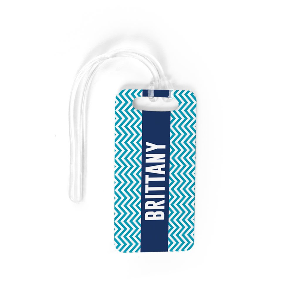 Personalized Chevron Luggage Tag & Bag Tag - Custom Name Engraved - Small Teal Travel Accessory for Suitcases, Backpacks & Carry-Ons - Perfect Gift for Frequent Travelers