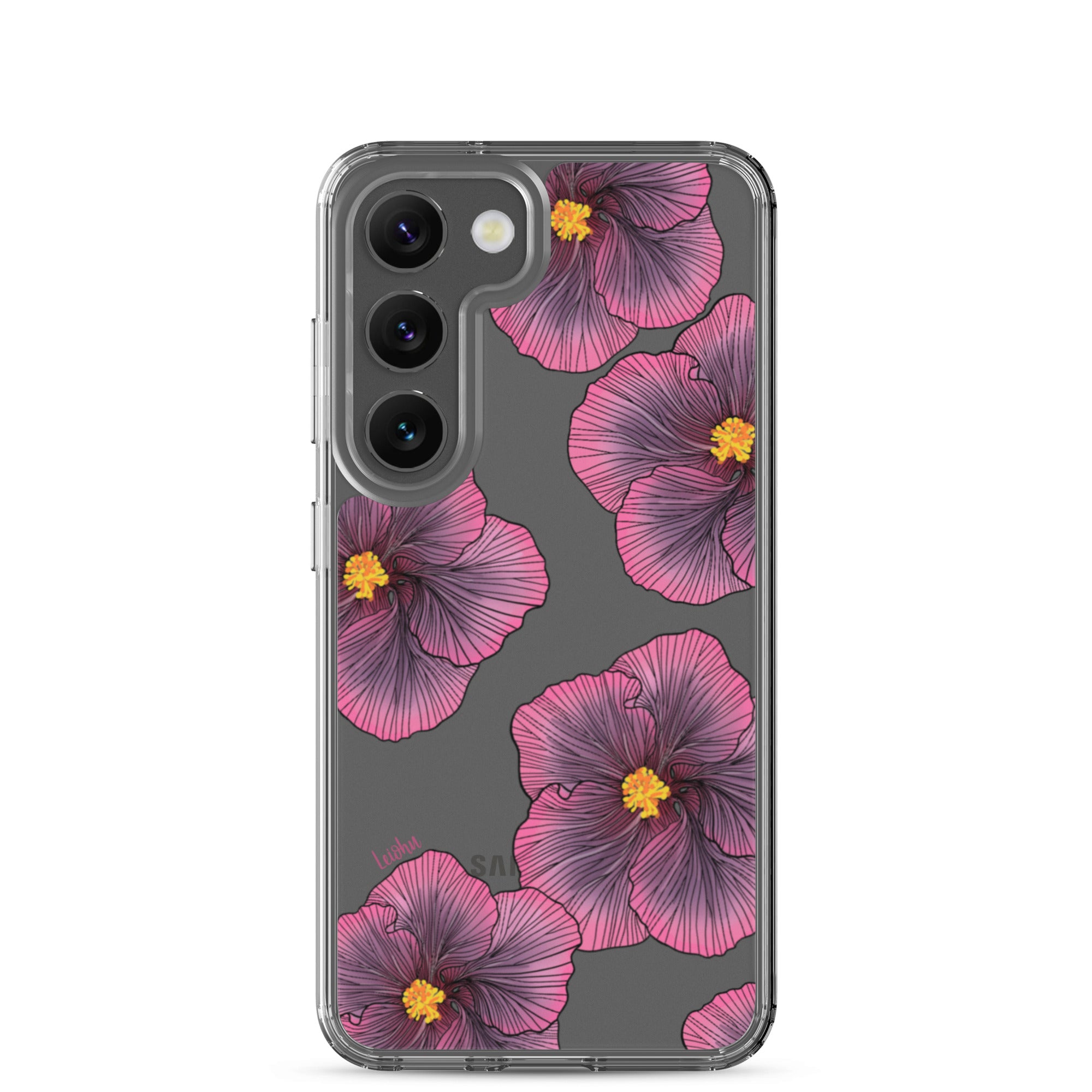 Sunset Hibiscus Clear Phone Case for Samsung Galaxy - Slim Protective Cover with Floral Design for Everyday Use, Work, and Travel