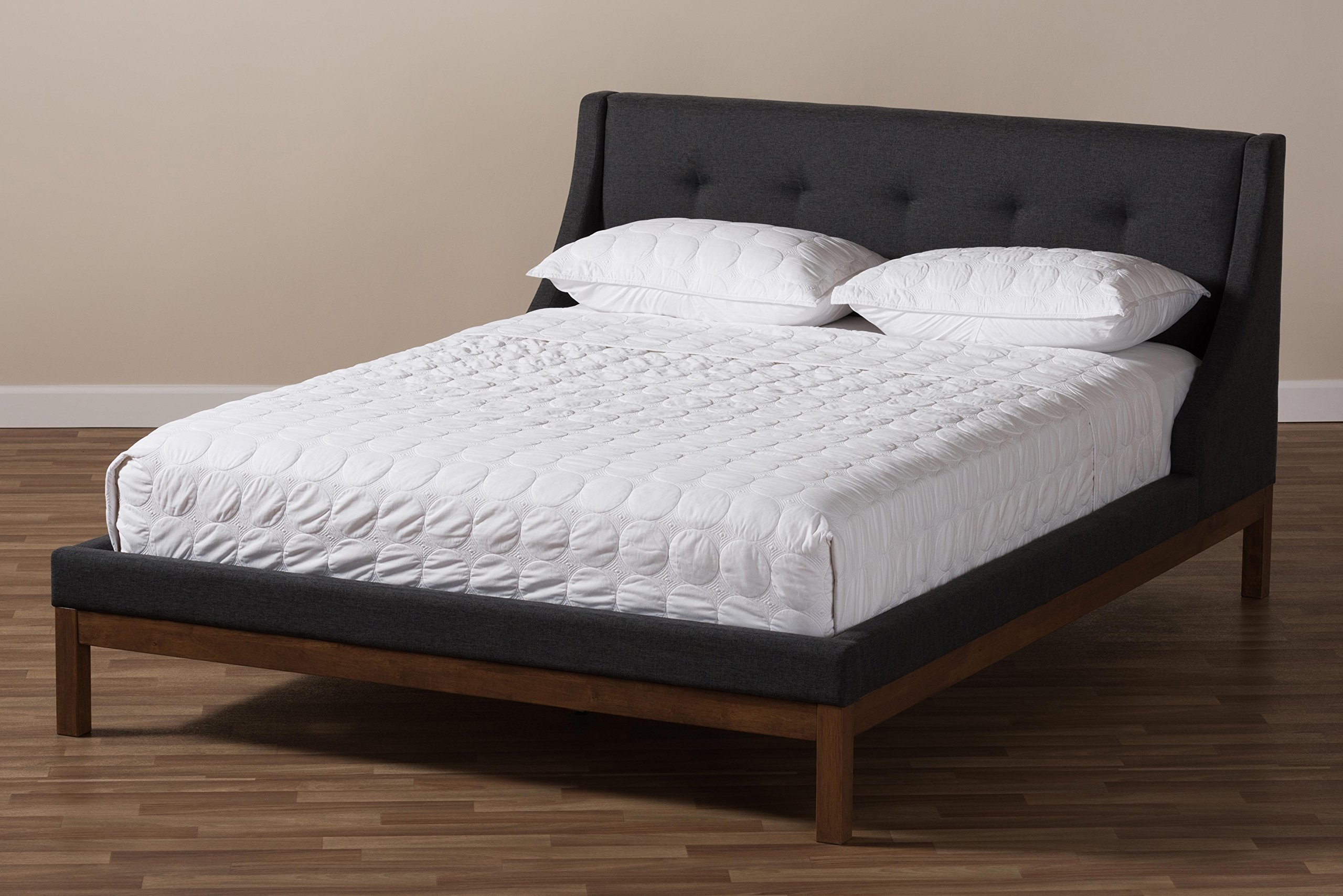 Baxton Studio Chartres Modern Platform Bed Frame - Queen Size, Dark Gray Finish - Perfect for Contemporary Bedrooms & Small Spaces