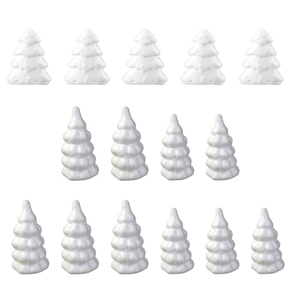 EXCEART 15pcs White Christmas Tree Tower Desk Topper - DIY Wreath Making Supplies, Handmade Tabletop Decorations, Foam Craft Accessories for Holiday Party, Home, Office & Kids DIY Projects