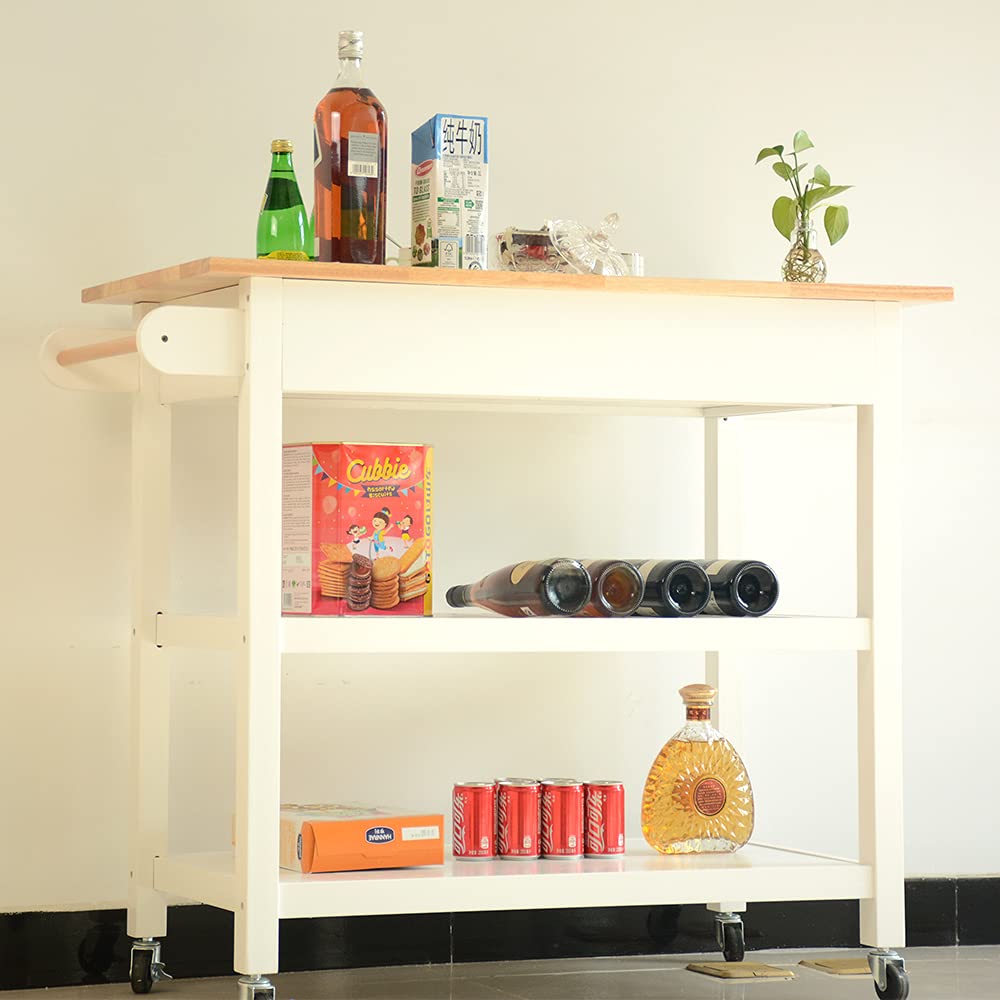 Goujxcy White Kitchen Island on Wheels with Storage, Rolling Kitchen Cart with Lockable Casters, Adjustable Shelves, Drawers & Cabinets - Perfect for Small Kitchens, Dining Rooms & Home Office Spaces