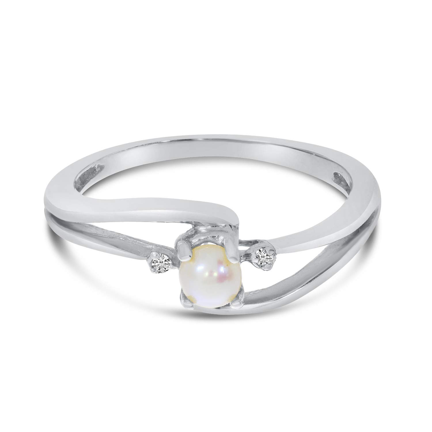 10K White Gold Freshwater Cultured Pearl and Diamond Wave Ring for Women - Elegant Bridal Jewelry, Anniversary Gift, Wedding Band, Valentine's Day Present