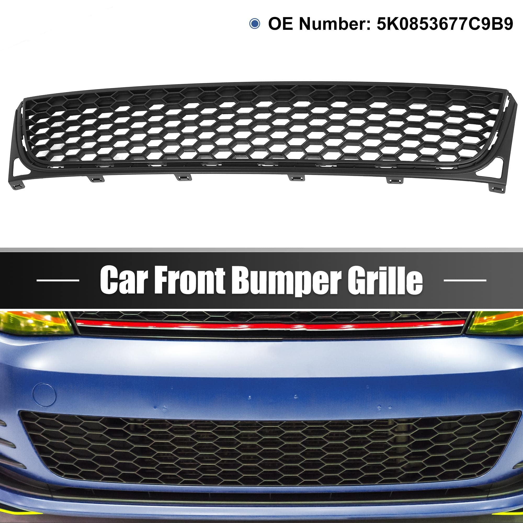 X AUTOHAUX 5K0853677C9B9 Front Bumper Grille Cover Replacement for Volkswagen Jetta Passat 2010-2014 - Durable Mesh Lower Grille Trim Frame - Perfect for Car Restoration & Custom Upgrades