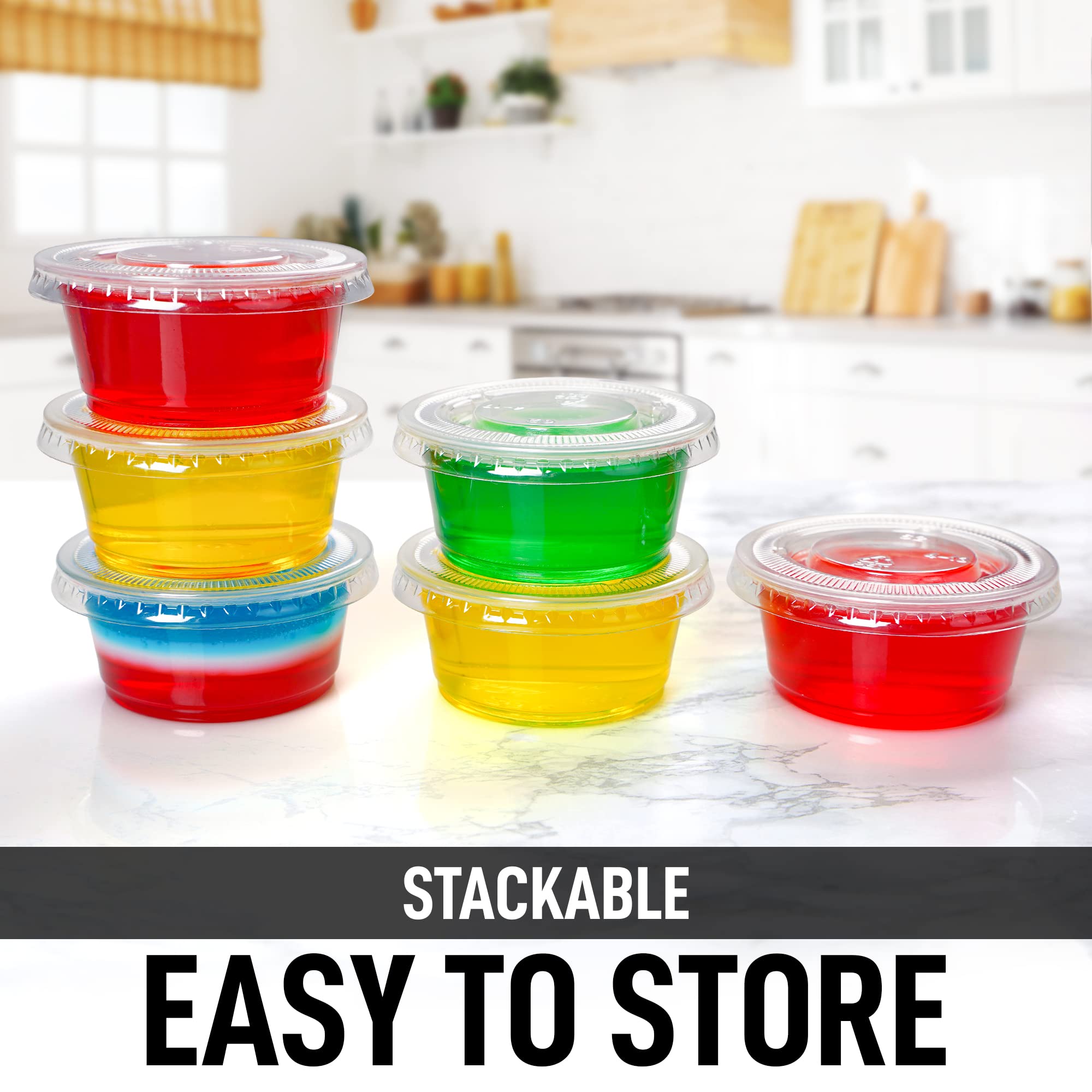 50 Pack Clear Halloween Jello Shot Cups with Lids - 2oz Disposable Plastic Portion Cups for Slime, Candies, Sauces - Perfect for Parties, Desserts, Food Storage & Crafts (BPA-Free)
