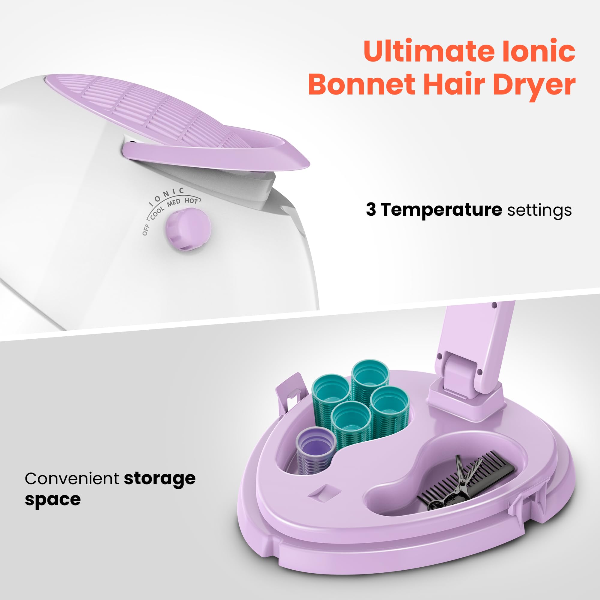 TASALON 1875W Ionic Hooded Hair Dryer with 3 Heat Settings - Professional Salon-Grade Bonnet Dryer with Ceramic Technology for Women | Perfect for Home Use, Salon Styling & Deep Conditioning Treatments