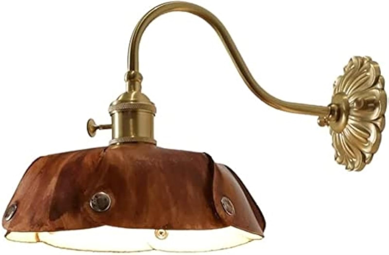 Rustic Farmhouse Wall Sconce Lighting - Antique Brass Wall Lamp with Vintage Leather Shade for Bedroom, Living Room & Indoor Decor | Perfect for Cozy Reading Nooks, Hallway Accents & Farmhouse Style Home Lighting