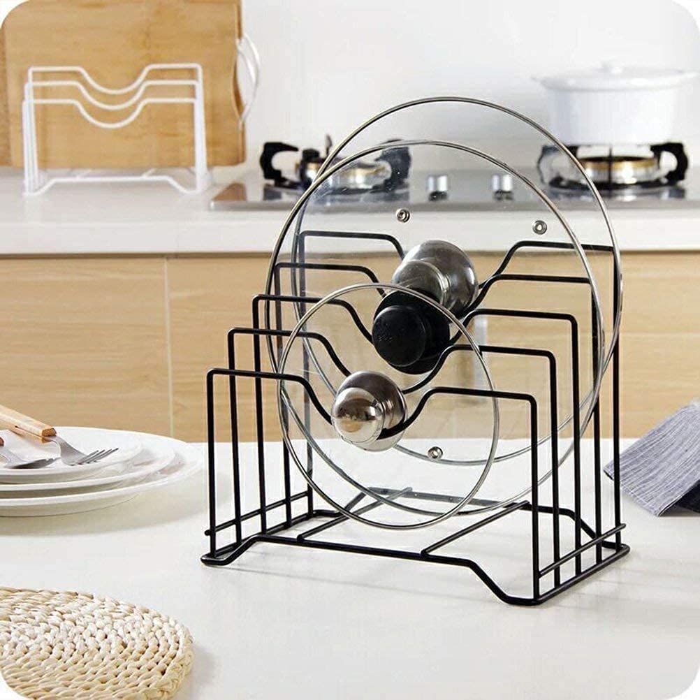 Multipurpose Kitchen Organizer - Countertop Pan Pot Rack with Lid Holder, Space Saving Chopping Board & Tawa Stand, Classic Tiered Shelf for Small Kitchens | Perfect for Cooking, Baking & Meal Prep Organization