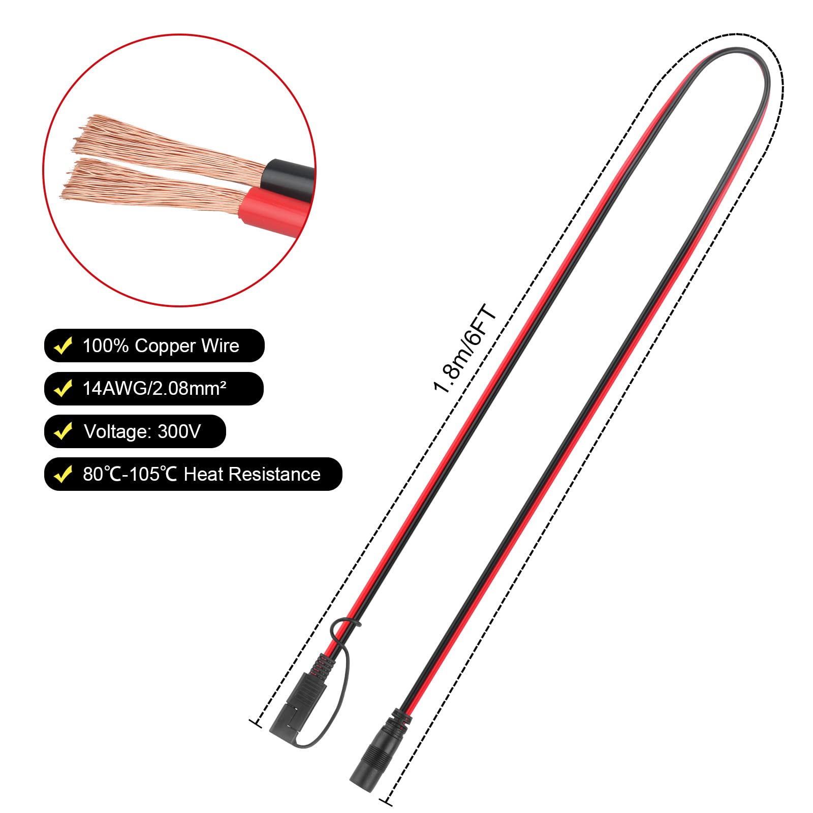 8mm DC Female to SAE Connector Adapter with 14AWG Cable (6Ft) - Solar Panel, RV, Portable Power Station Compatible - Perfect for Off-Grid Power & Emergency Backup
