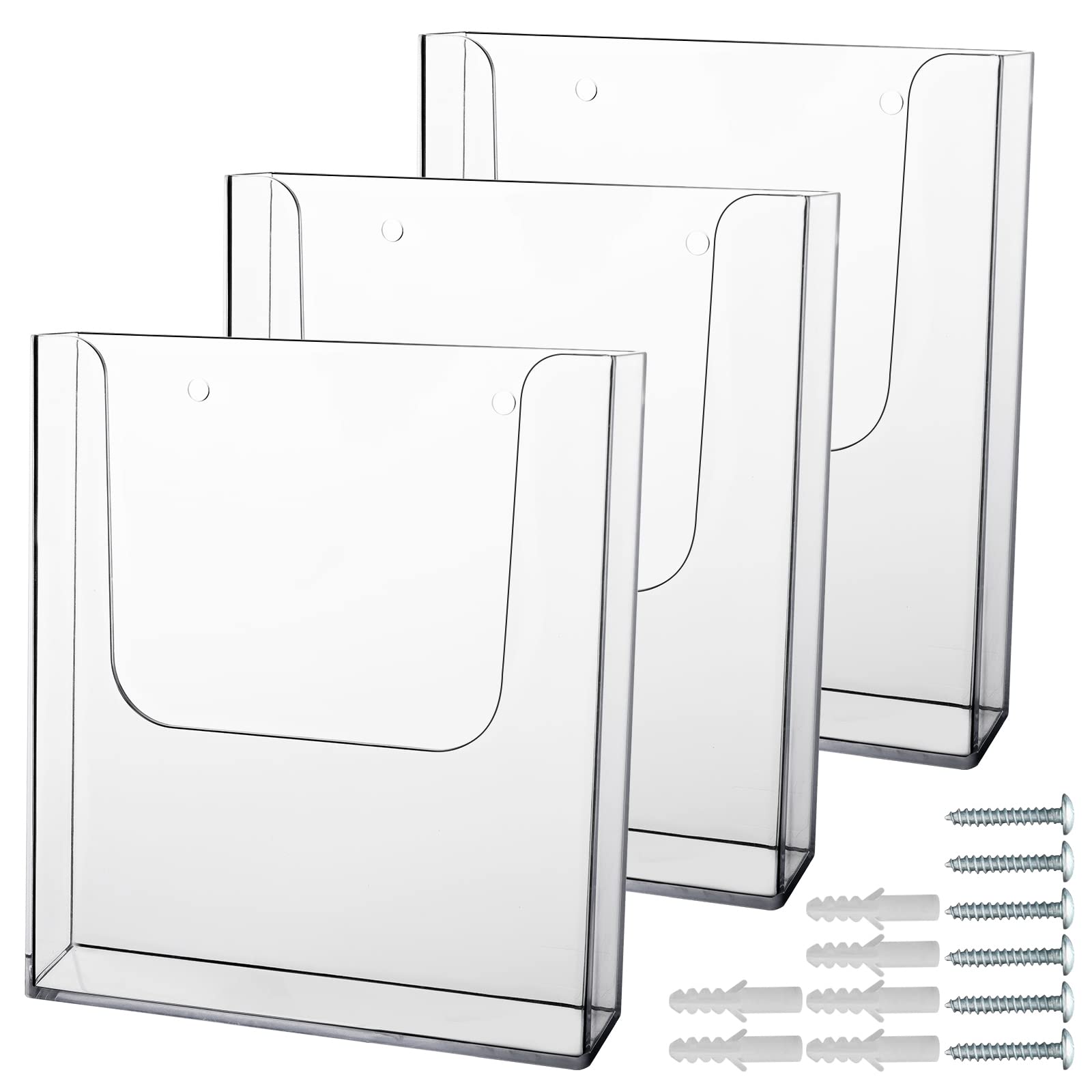 Zavekia 3-Pack Clear Acrylic Brochure Holders - 8 x 11.5 Inch Wall Mount Flyer & Literature Organizer for Office, Restaurant, Retail Store - Durable Magazine and Mail Holder (8