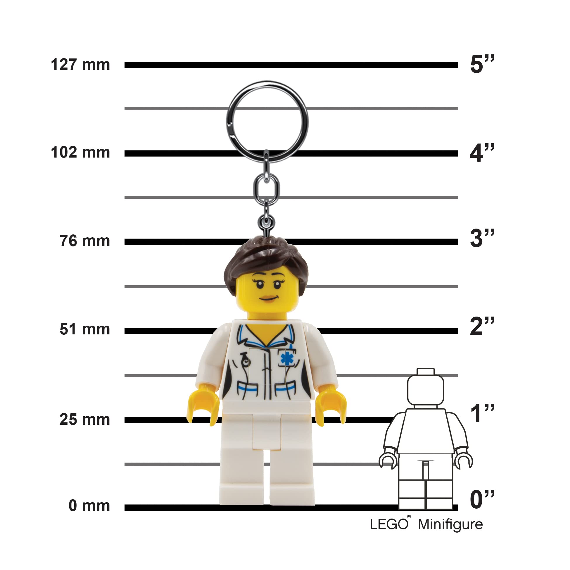 LEGO City Nurse Keychain Light - 3 Inch Tall Collectible Figure for Backpacks & Keys (KE186H) | Perfect Gift for LEGO Fans & Medical Professionals