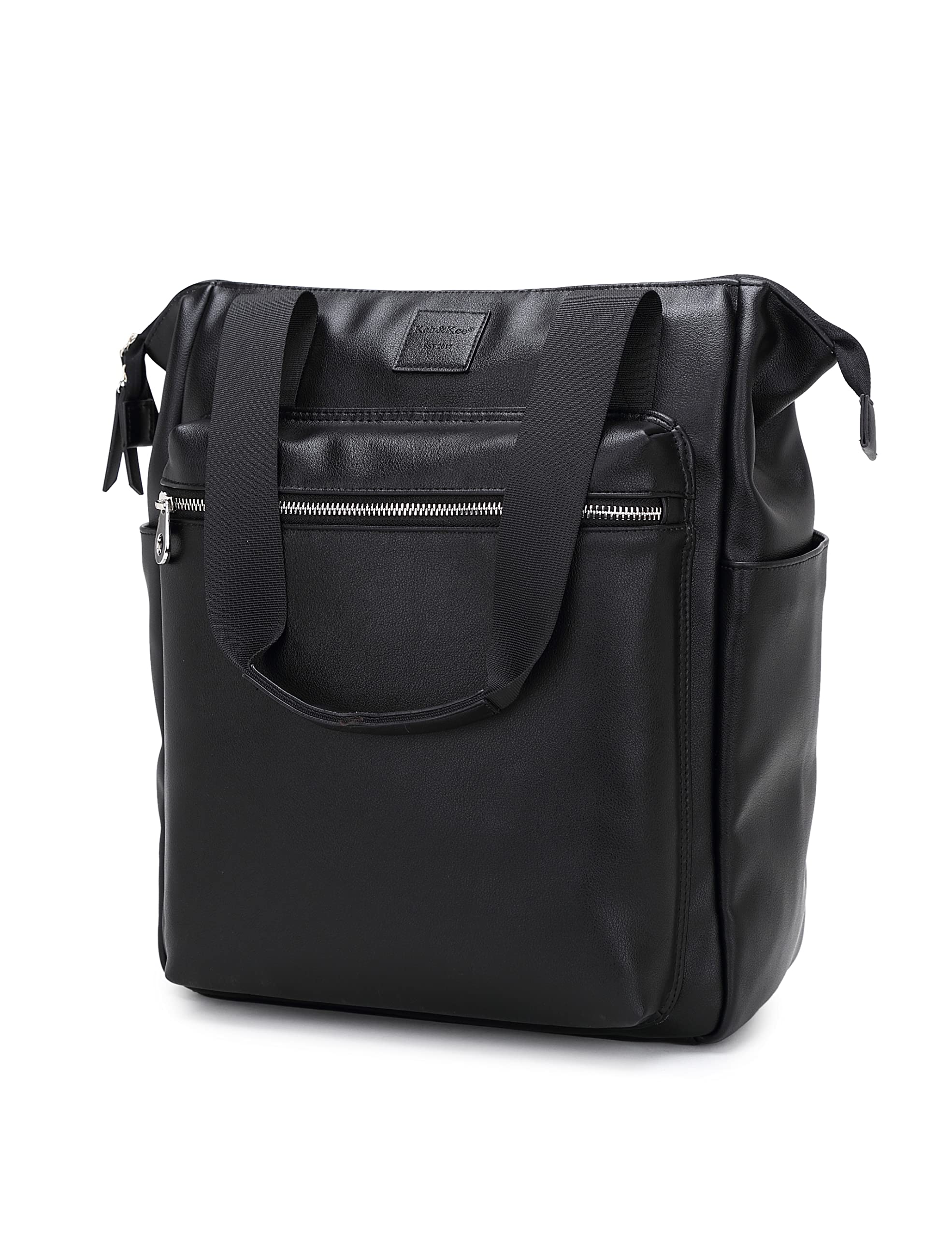 Kah&Kee Leather Convertible Tote Backpack for Women & Men - 14-Inch Laptop Diaper Bag, Work Commute, Teacher Travel Bag (Black) | Stylish & Functional for Office, School & Daily Use