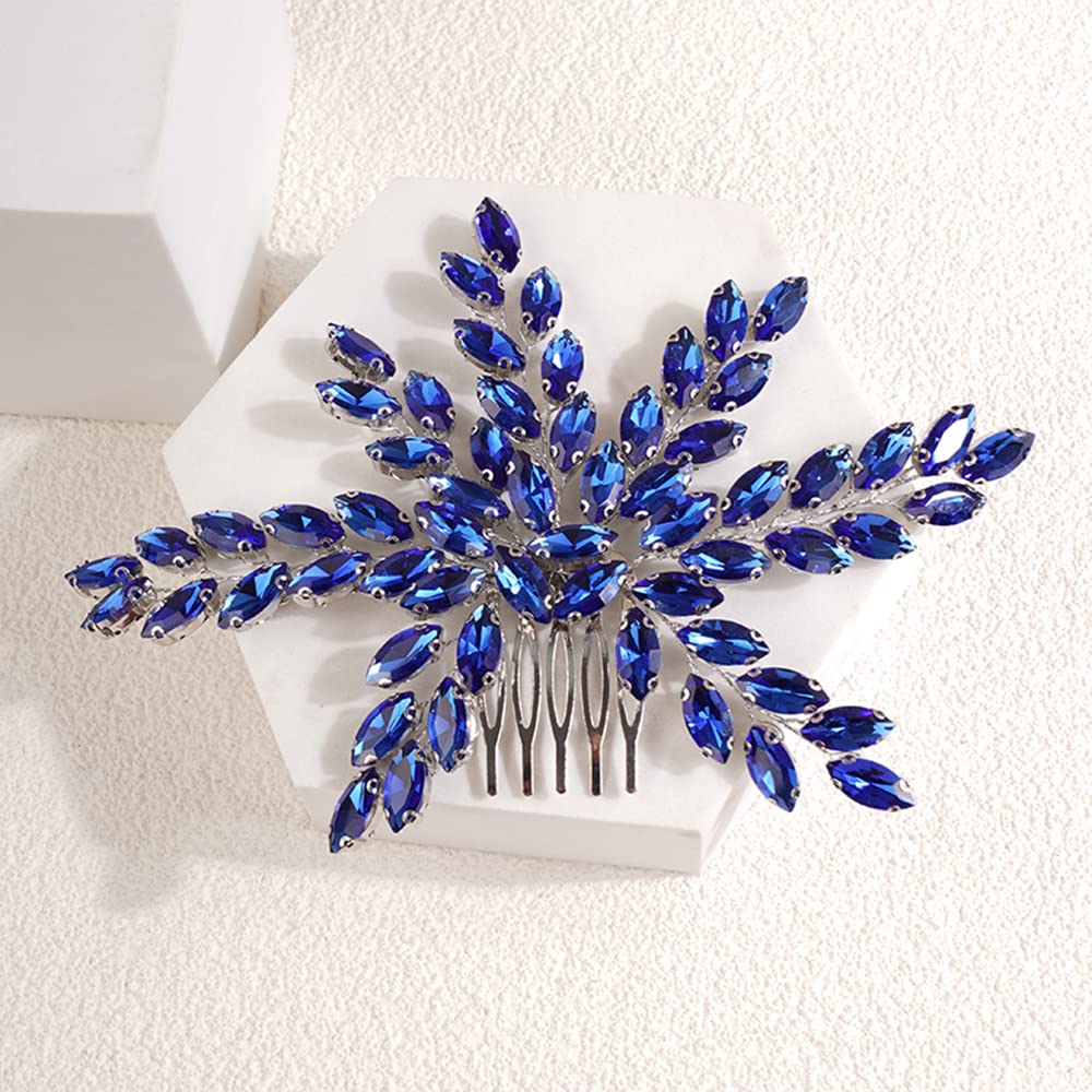 Jumwrit Handmade Crystal Wedding Hair Comb - Rhinestone Bridal Headpiece & Hair Clip for Bride & Bridesmaids (Blue) | Perfect for Weddings, Prom & Special Occasions