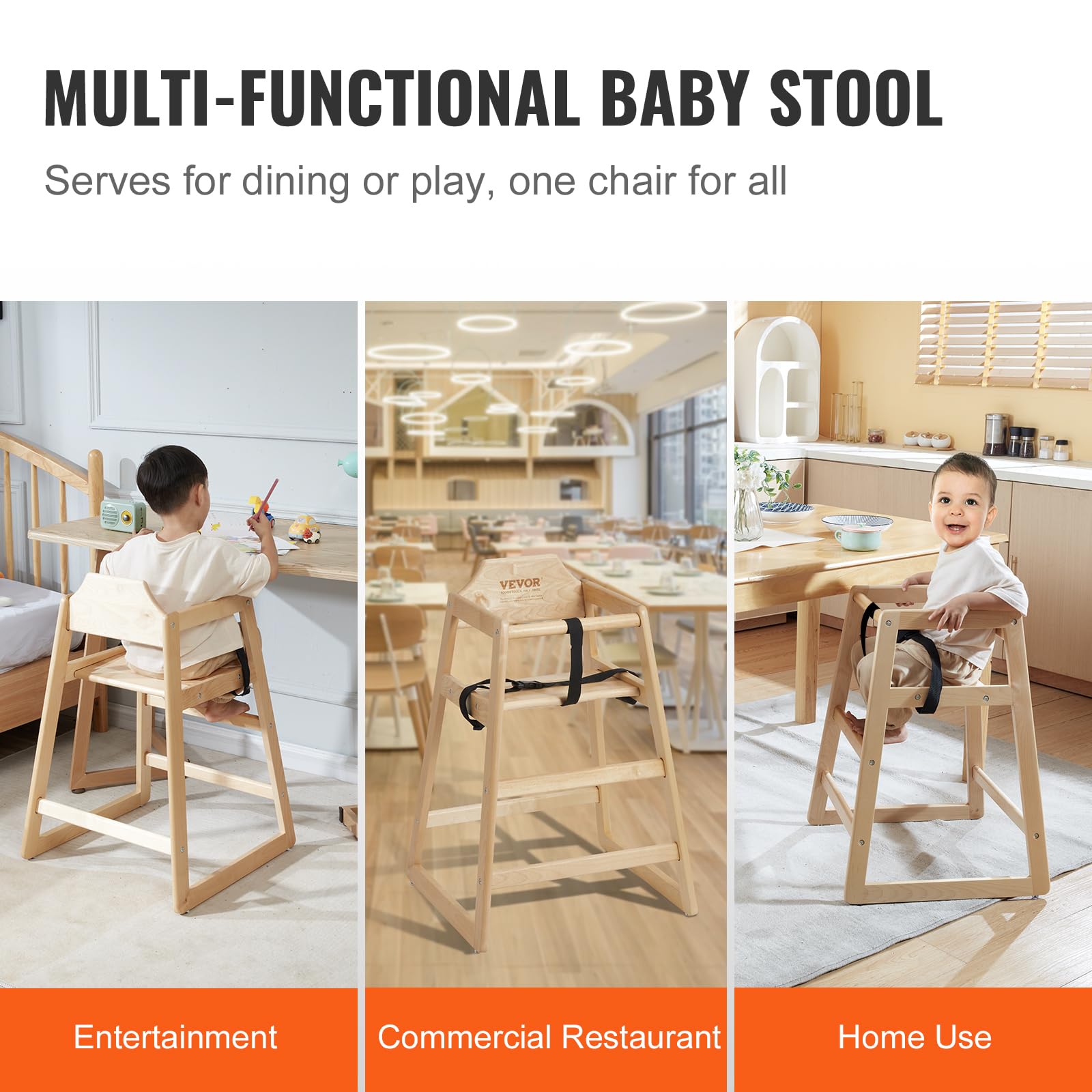 VEVOR Portable Wooden Baby Booster Seat - Double Solid Wood Feeding & Toddler Chair, Easy to Clean, Compact Design for Home & Travel - Perfect for Dining, Outdoor Picnics & Family Gatherings
