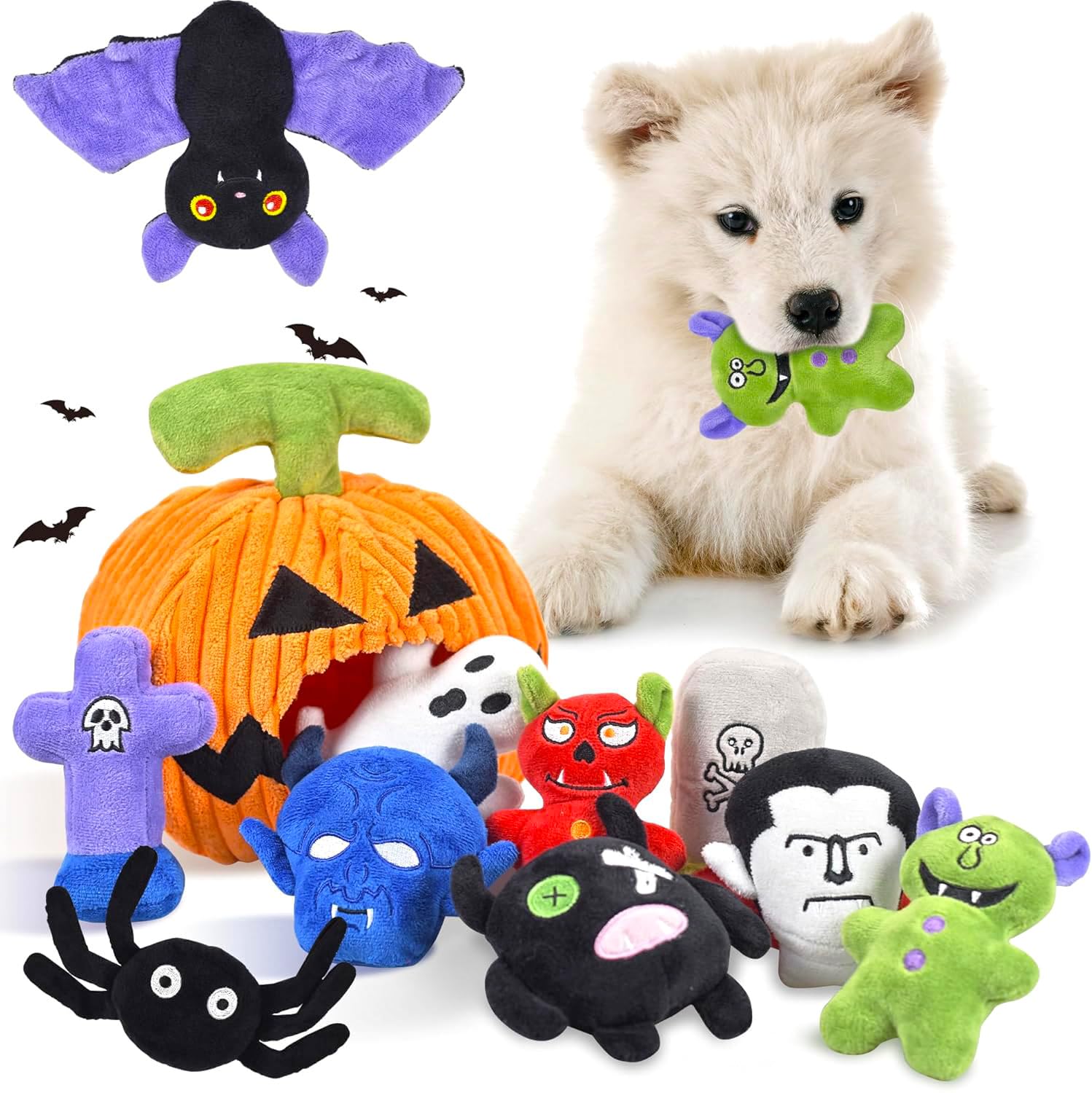**Halloween Dog Toys Set - 11 Pack Durable Squeaky Dog Toys for Aggressive Chewers, Pumpkin & Assorted Chew Toys for Large, Medium & Small Dogs - Perfect for Playtime, Training & Holiday Gifts**